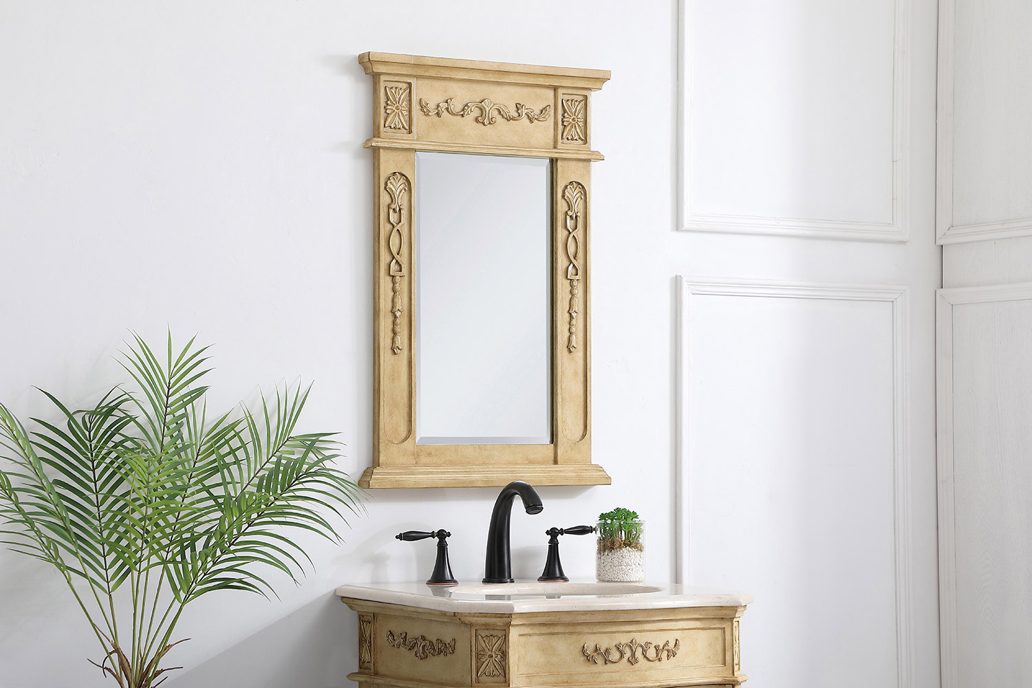 Elegant Wall Mirror - Antique Beige, L 18" (VM11828AB)