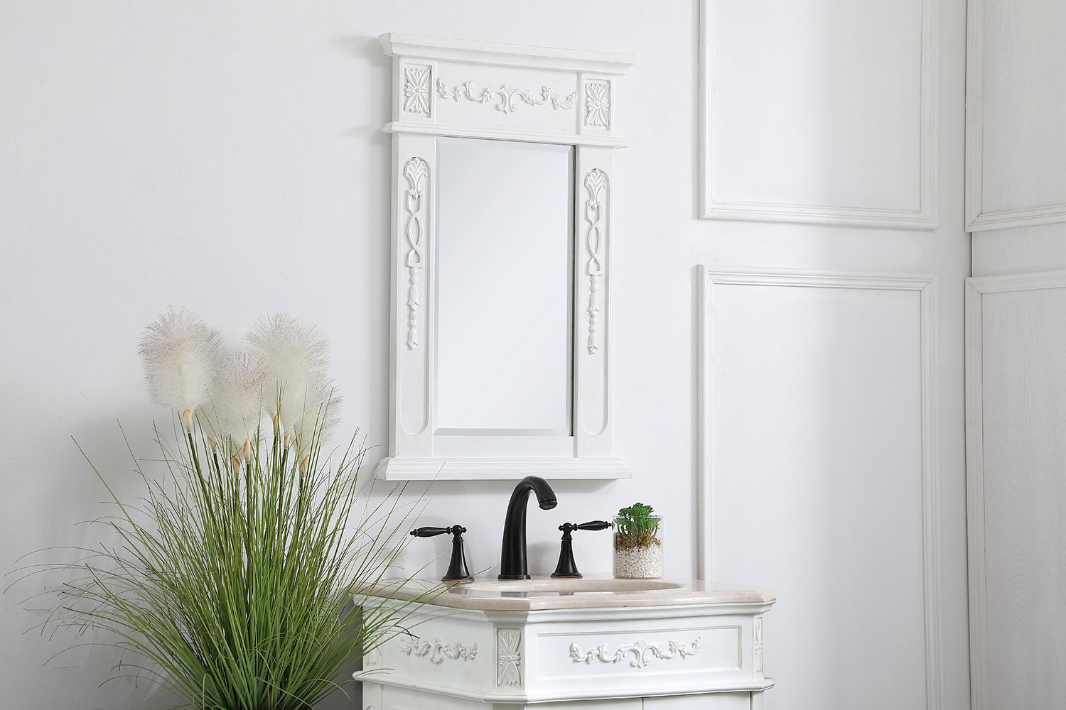 Elegant Wall Mirror - Antique White, L 18" (VM11828AW)