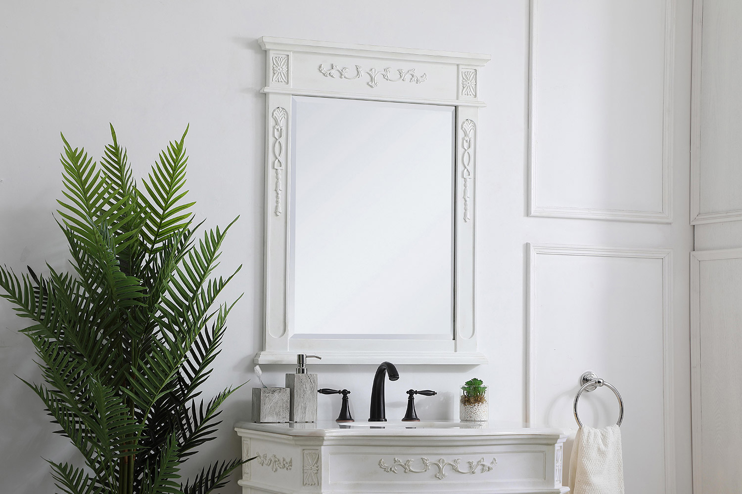 Elegant Wall Mirror - Antique White, L 28" (VM12836AW)