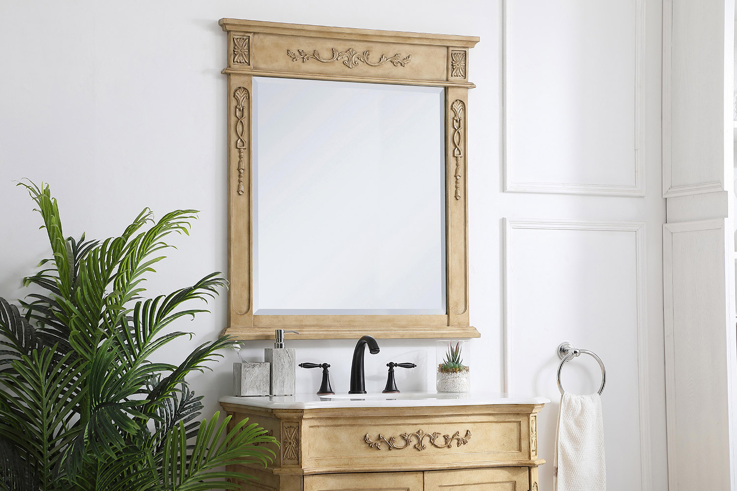 Elegant Wall Mirror - Antique Beige, L 32" (VM13236AB)