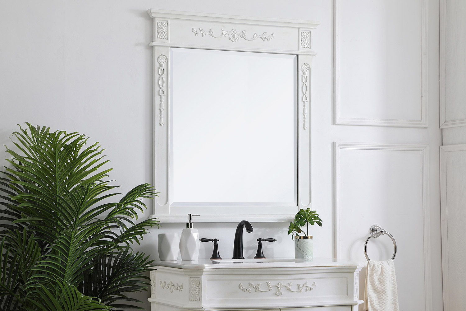 Elegant Wall Mirror - Antique White, L 32" (VM13236AW)