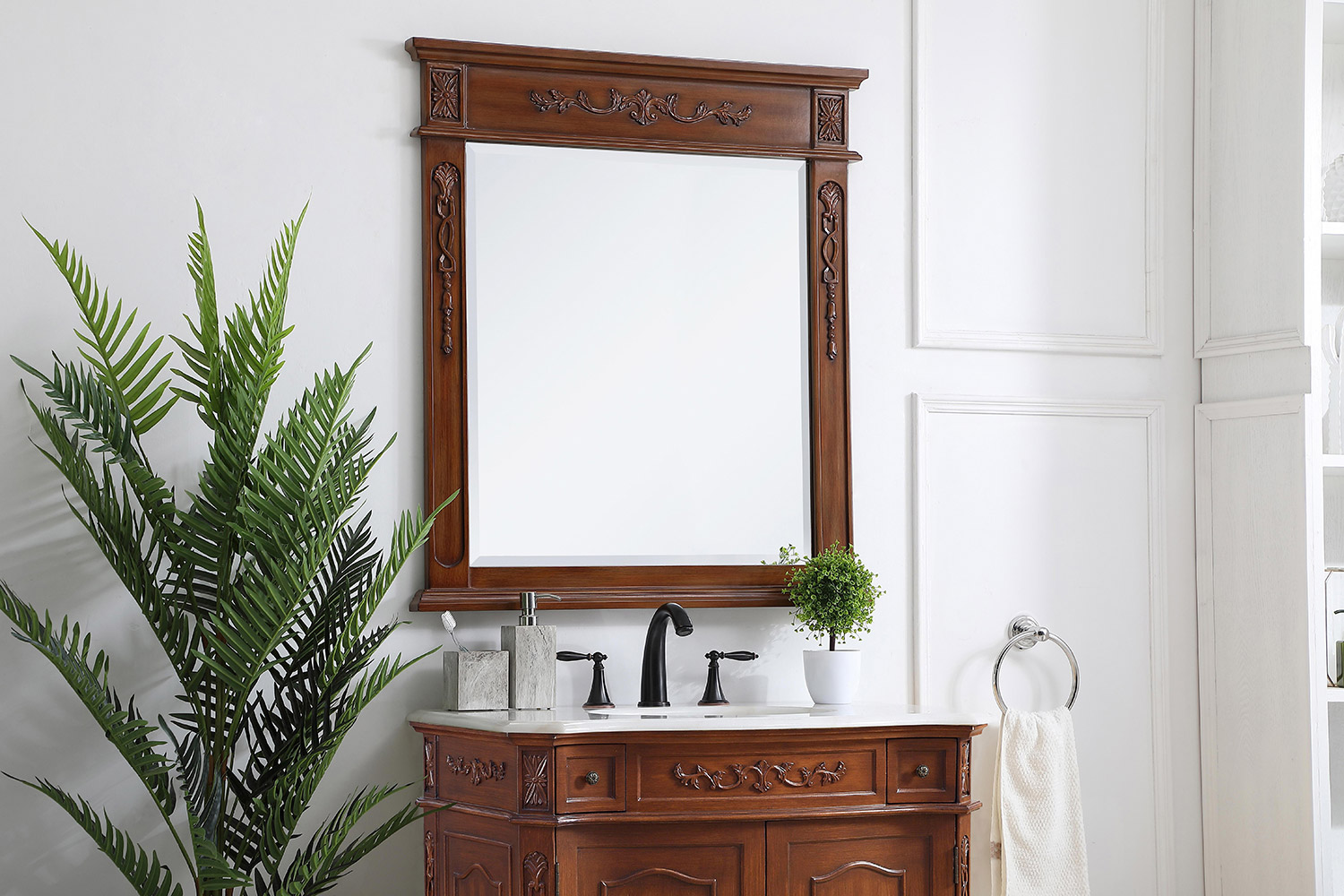 Elegant Wall Mirror - Teak, L 32" (VM13236TK)