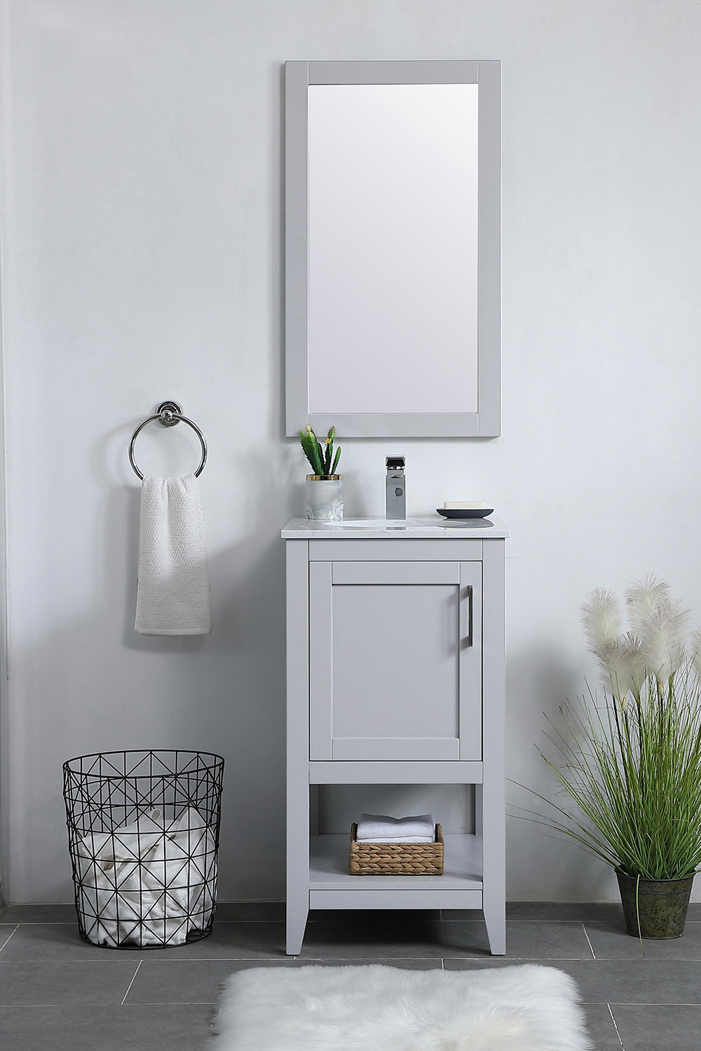 Elegant Wall Mirror - Gray, D 18", H 32" (VM21832GR)