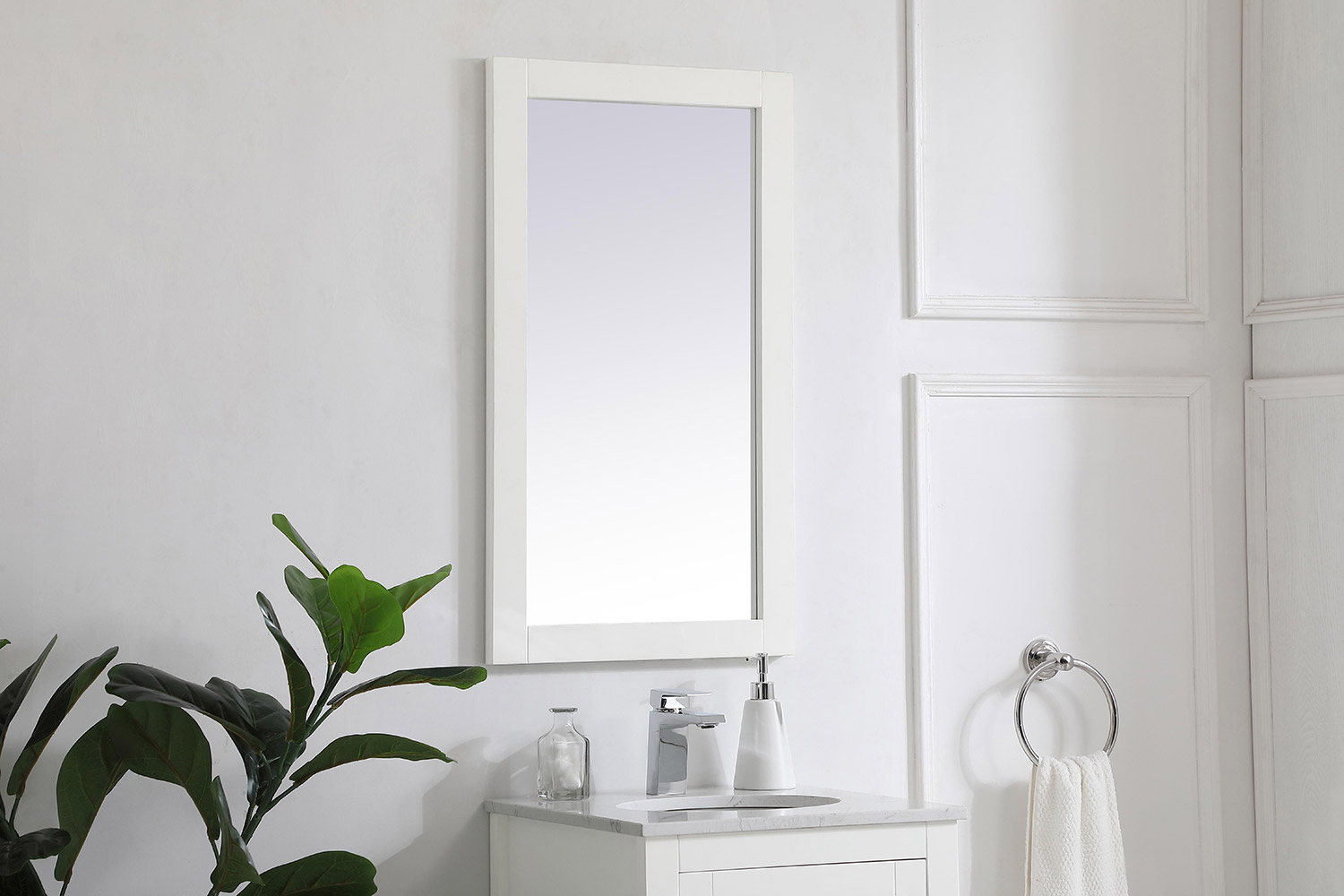 Elegant Wall Mirror - White, D 18", H 32" (VM21832WH)