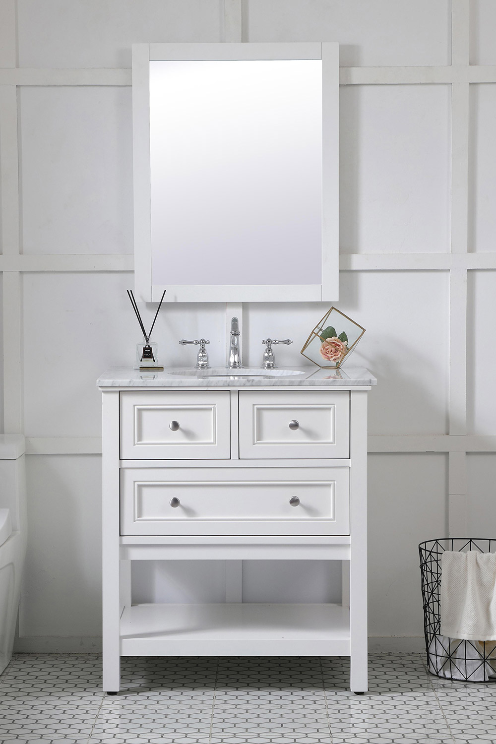 Elegant Wall Mirror - White, D 24", H 32" (VM22432WH)