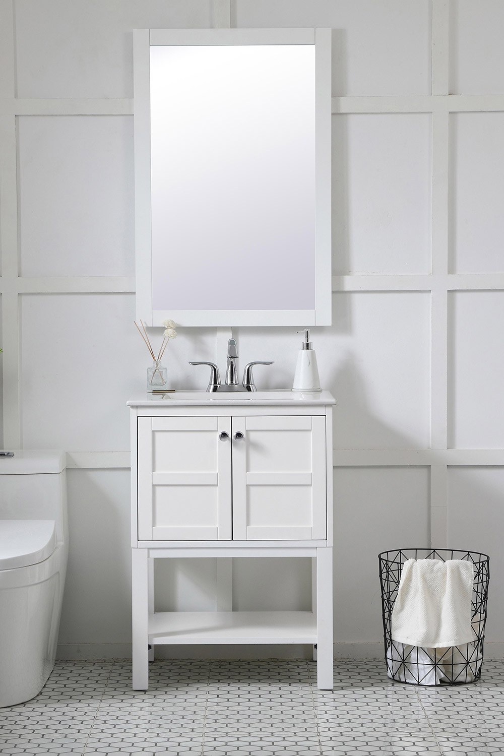 Elegant Wall Mirror - White, D 24", H 36" (VM22436WH)