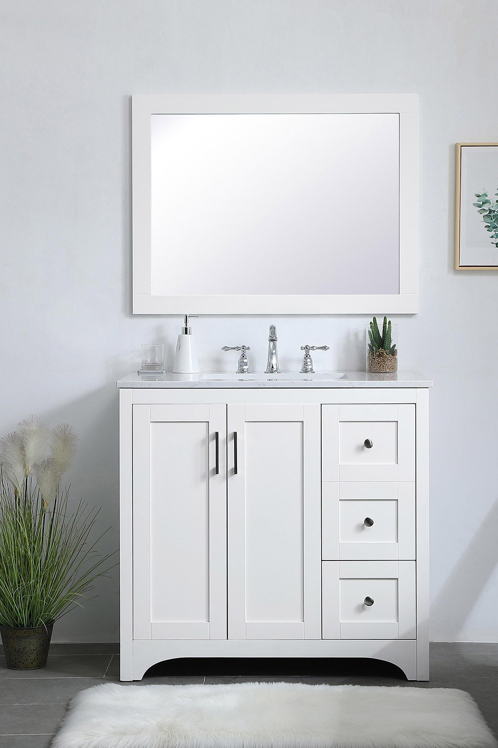 Elegant Wall Mirror - White, D 27", H 36" (VM22736WH)