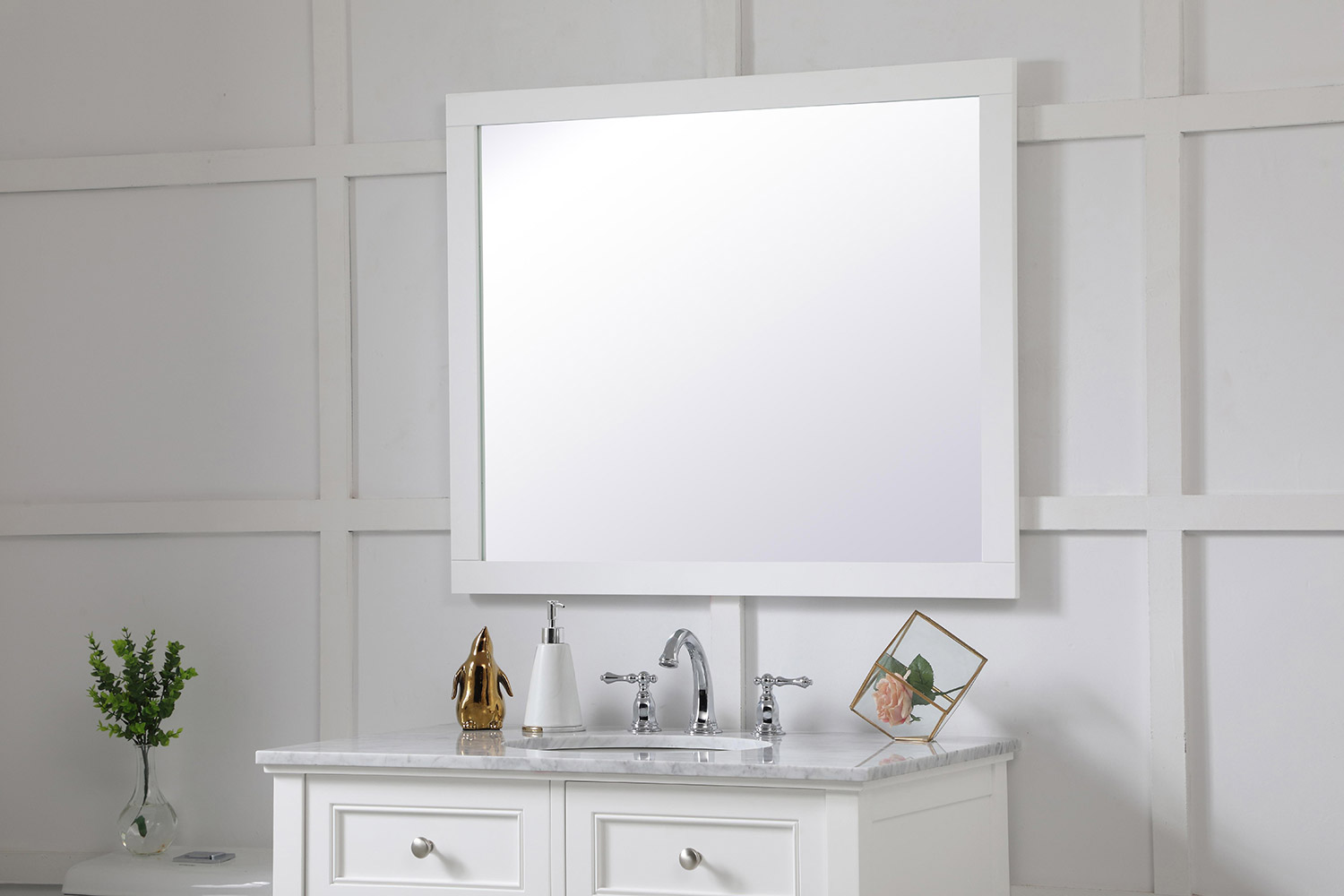 Elegant Wall Mirror - White, D 30", H 36" (VM23036WH)