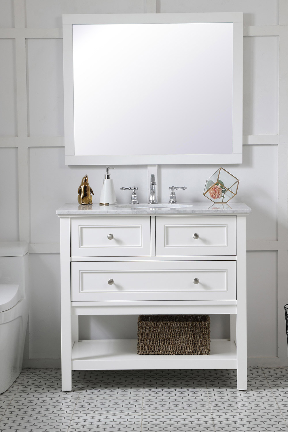 Elegant Wall Mirror - White, D 30", H 36" (VM23036WH)