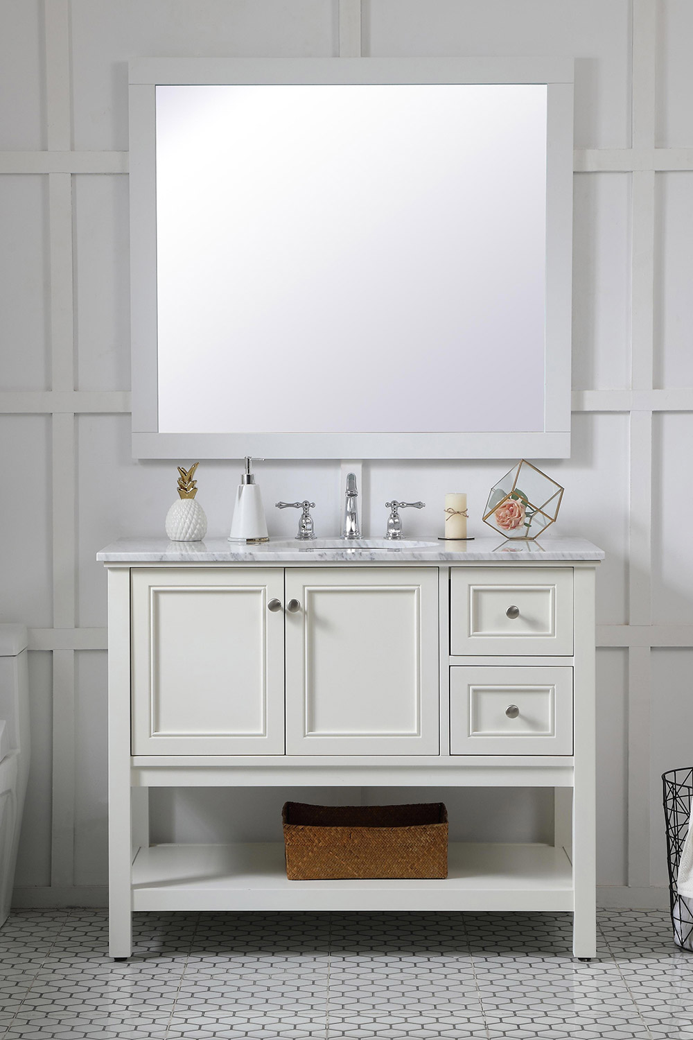 Elegant Wall Mirror - White, D 42", H 36" (VM24236WH)