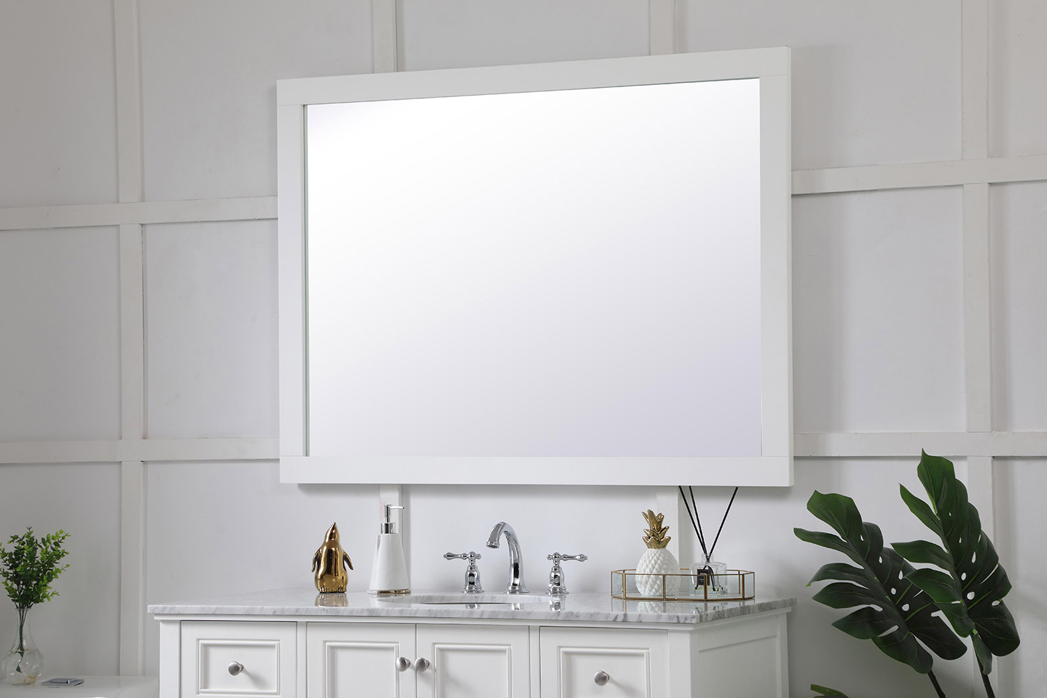 Elegant Wall Mirror - White, D 48", H 36" (VM24836WH)