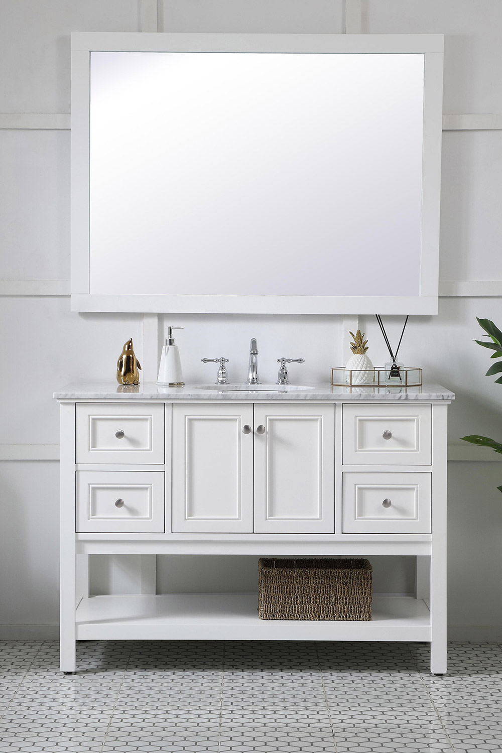 Elegant Wall Mirror - White, D 48", H 36" (VM24836WH)