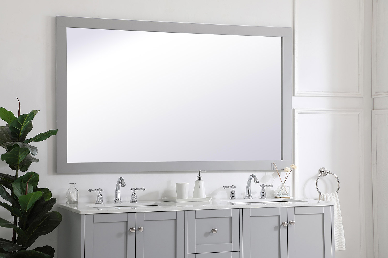 Elegant Wall Mirror - Gray, D 60", H 36" (VM26036GR)