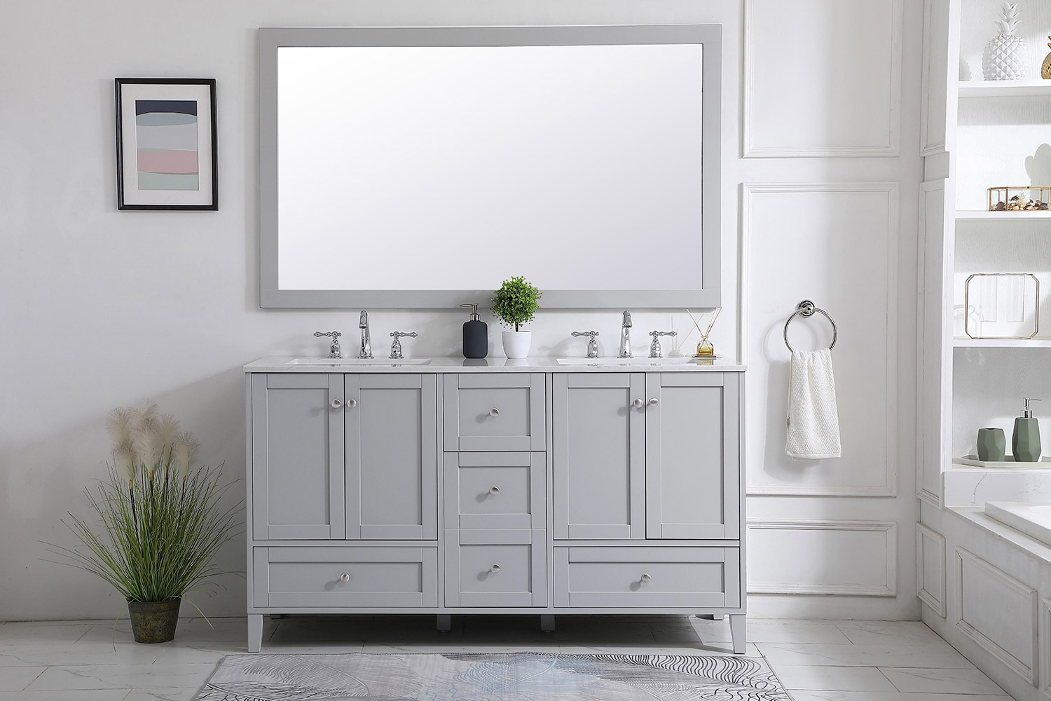 Elegant Wall Mirror - Gray, D 60", H 36" (VM26036GR)