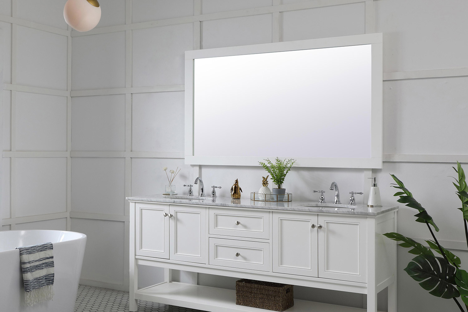 Elegant Wall Mirror - White, D 60", H 36" (VM26036WH)