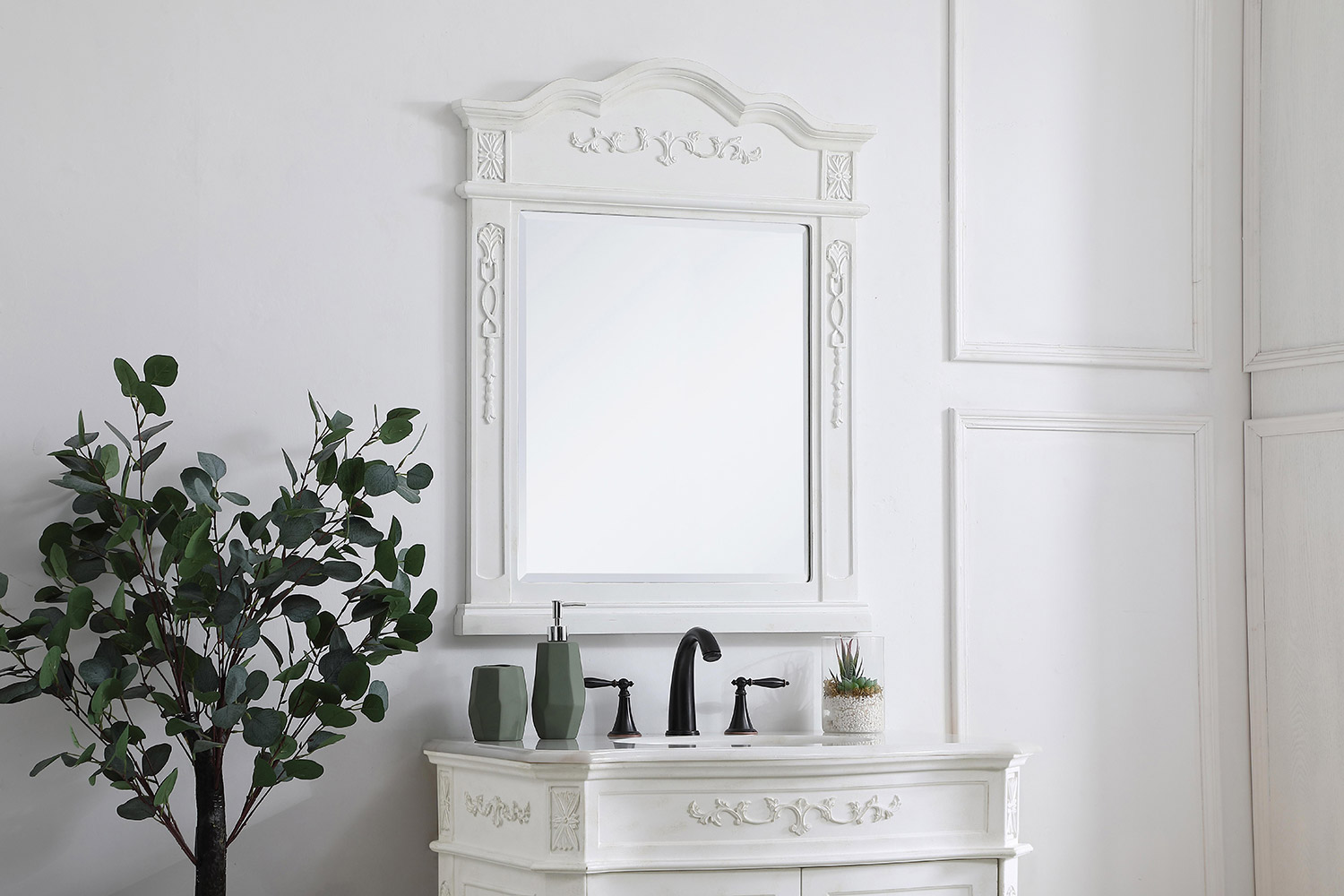 Elegant Wall Mirror - Antique White, L 28" (VM32836AW)