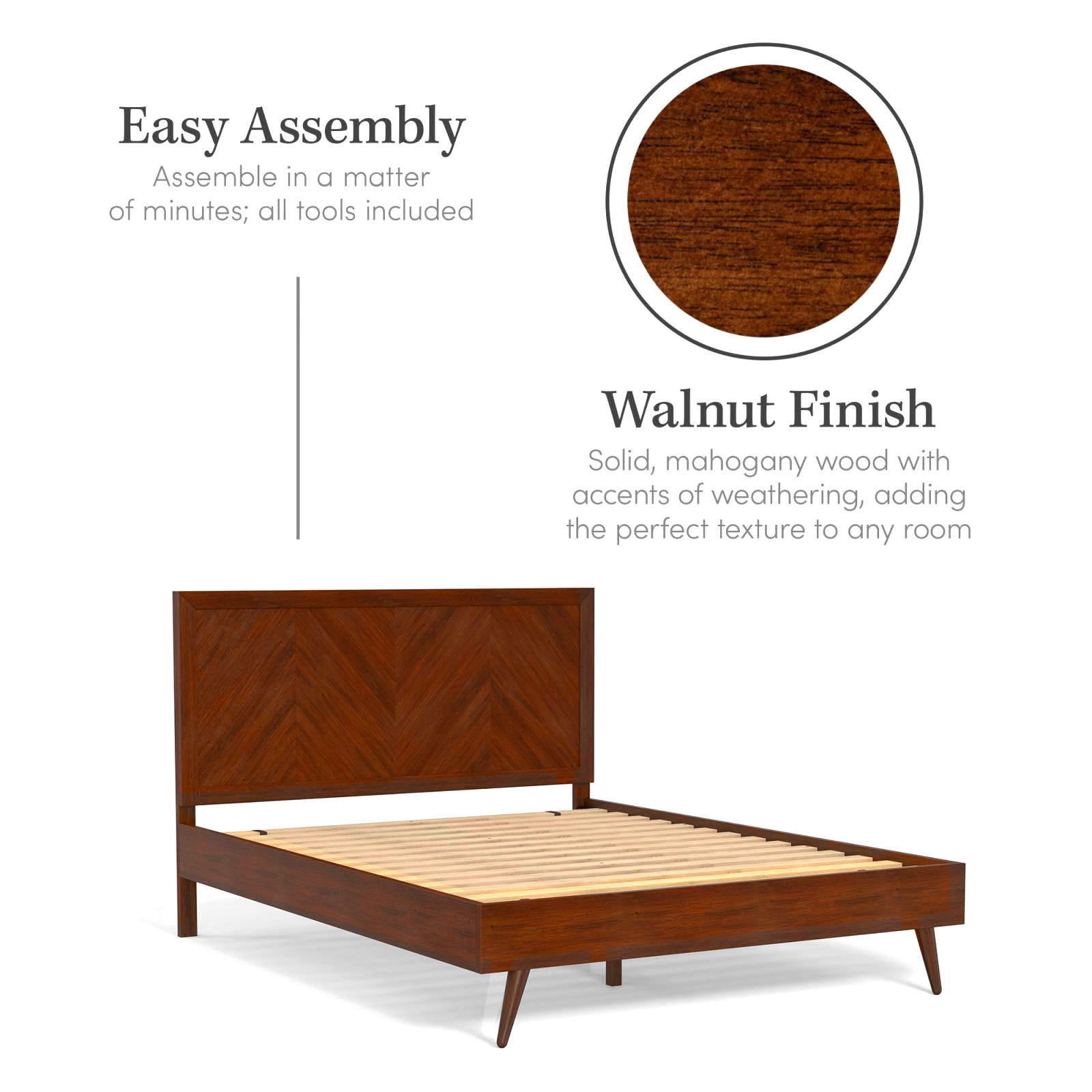 eLuxury Chevron Bed Frame with Headboard - California King, Walnut