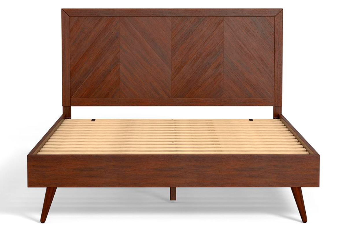 eLuxury Chevron Bed Frame with Headboard - Queen, Walnut