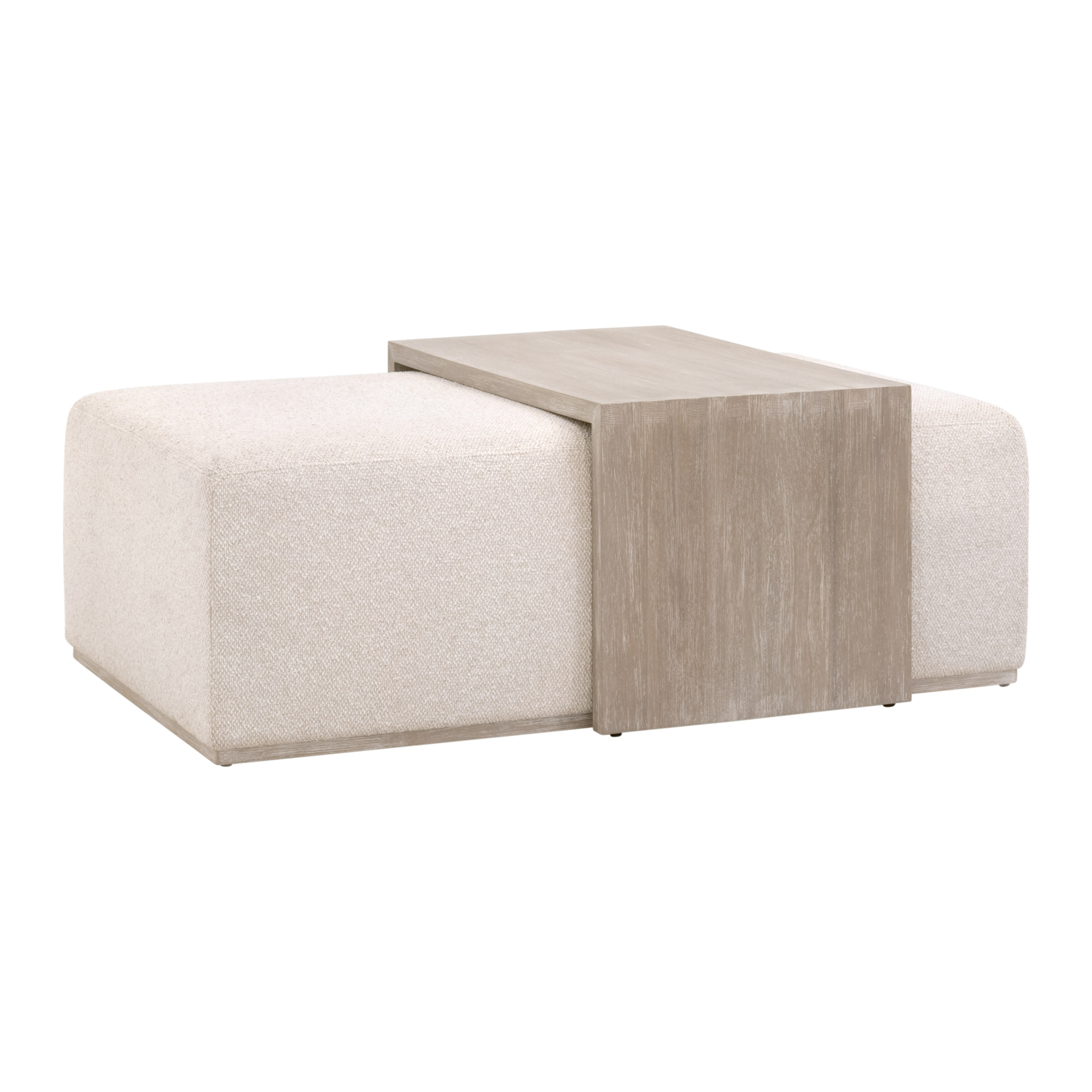 Essentials - Traditions Dovetail Upholstered Coffee Table in LiveSmart Gellar-Linen, Natural Gray Acacia