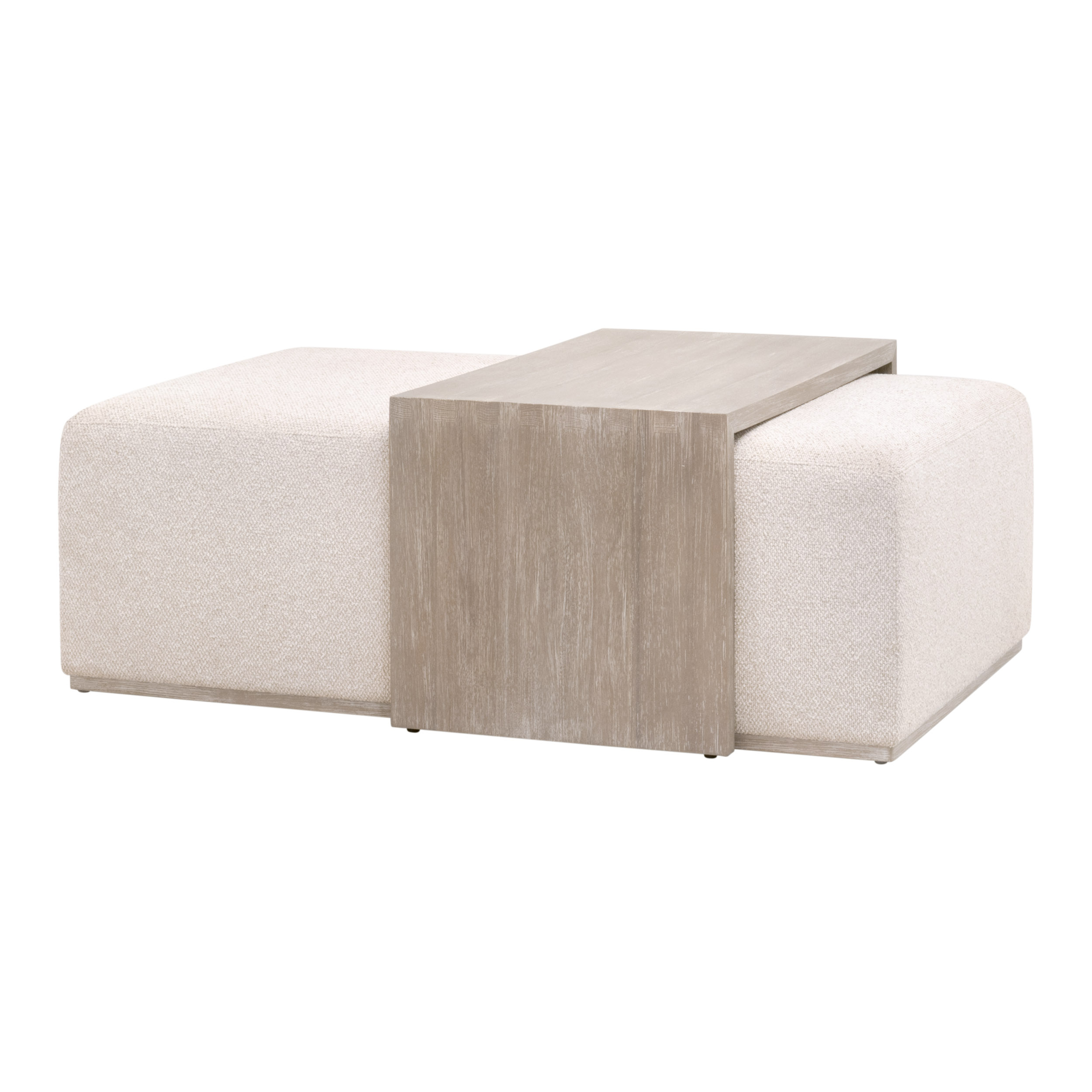 Essentials - Traditions Dovetail Upholstered Coffee Table in LiveSmart Gellar-Linen, Natural Gray Acacia