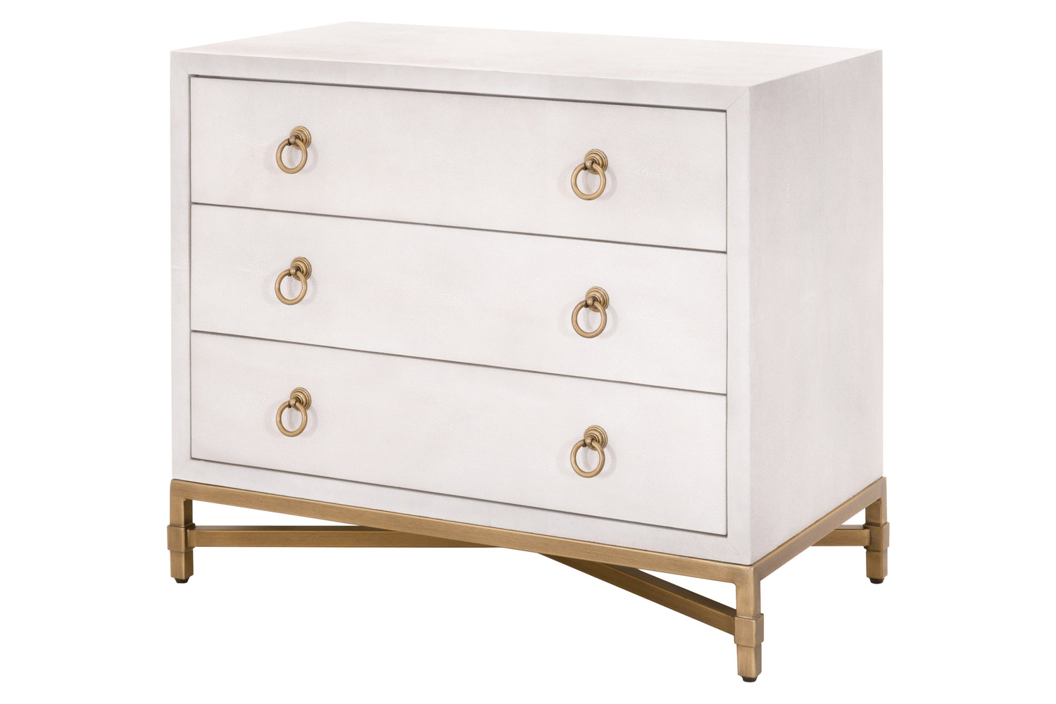 Essentials Traditions Strand Shagreen 3-Drawer Nightstand - Pearl Shagreen, Brushed Gold