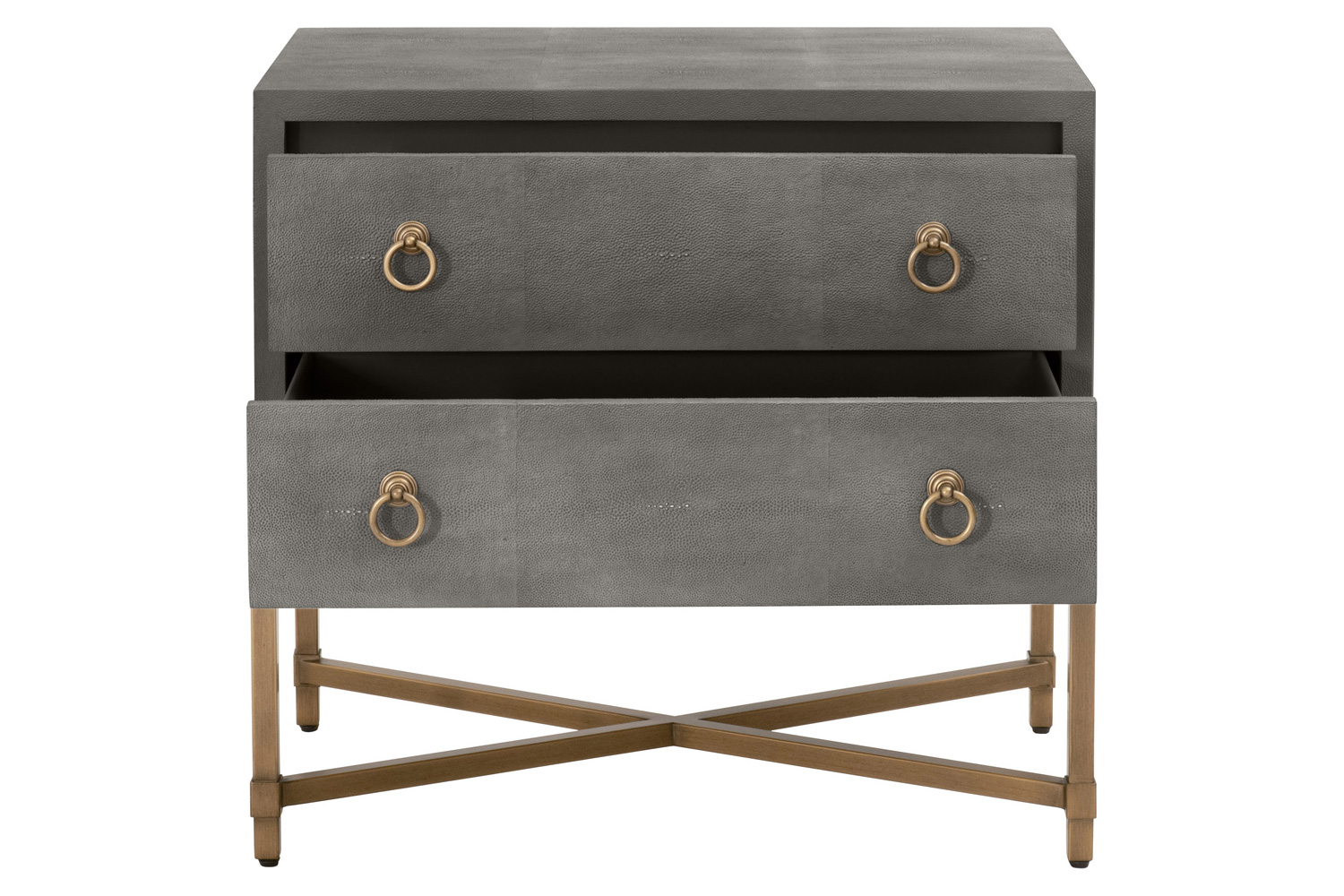 Essentials Traditions Strand Shagreen 2-Drawer Nightstand - Gray Shagreen, Brushed Gold