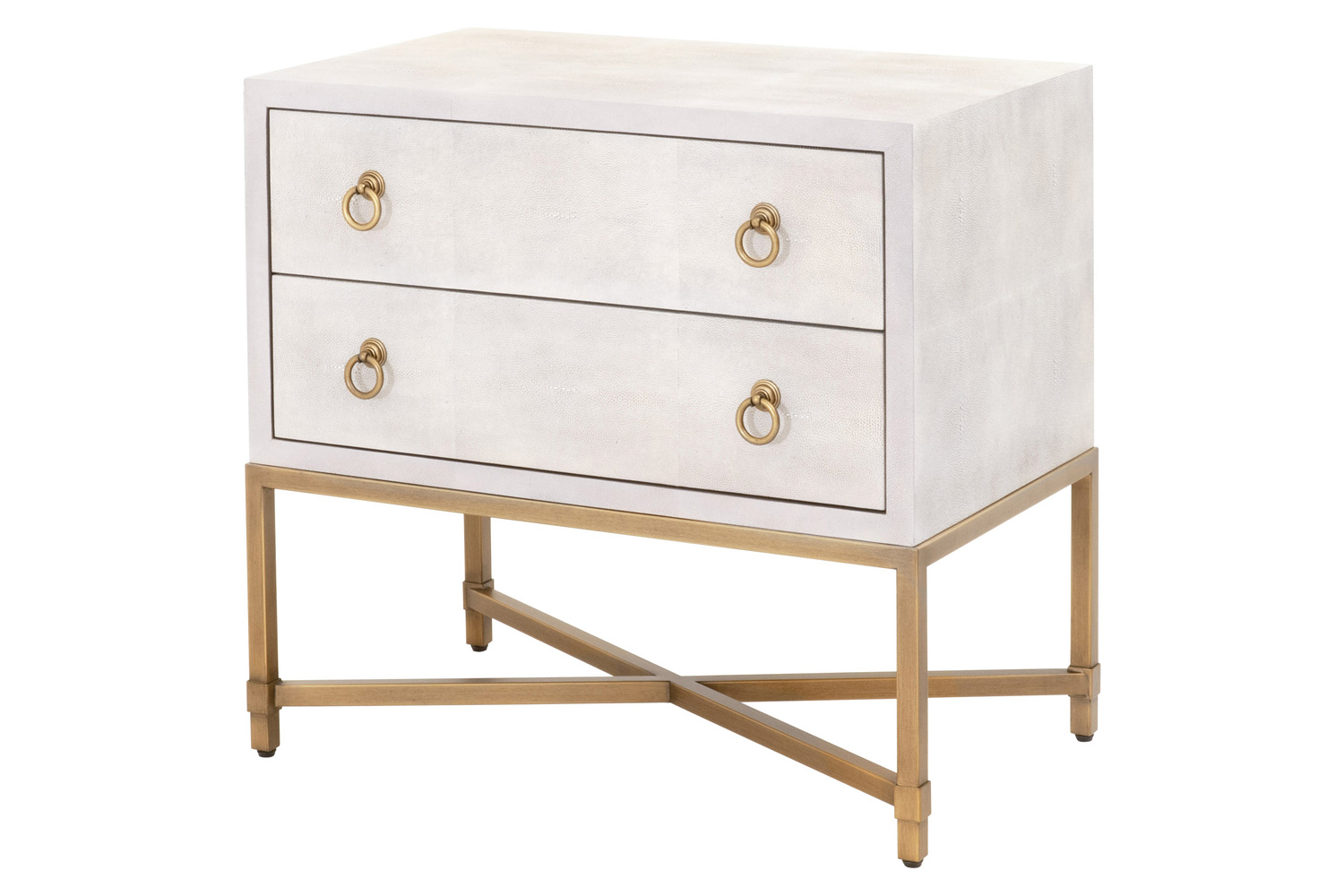 Essentials Traditions Strand Shagreen 2-Drawer Nightstand - Pearl Shagreen, Brushed Gold