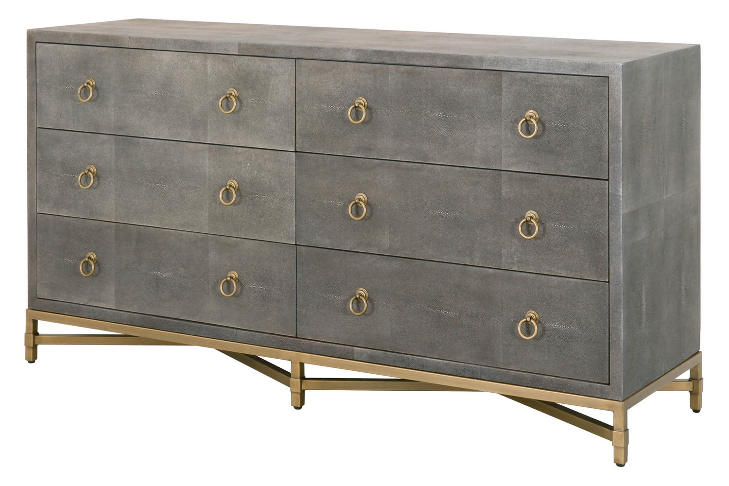 Essentials Traditions Strand Shagreen 6-Drawer Double Dresser - Gray Shagreen, Brushed Gold