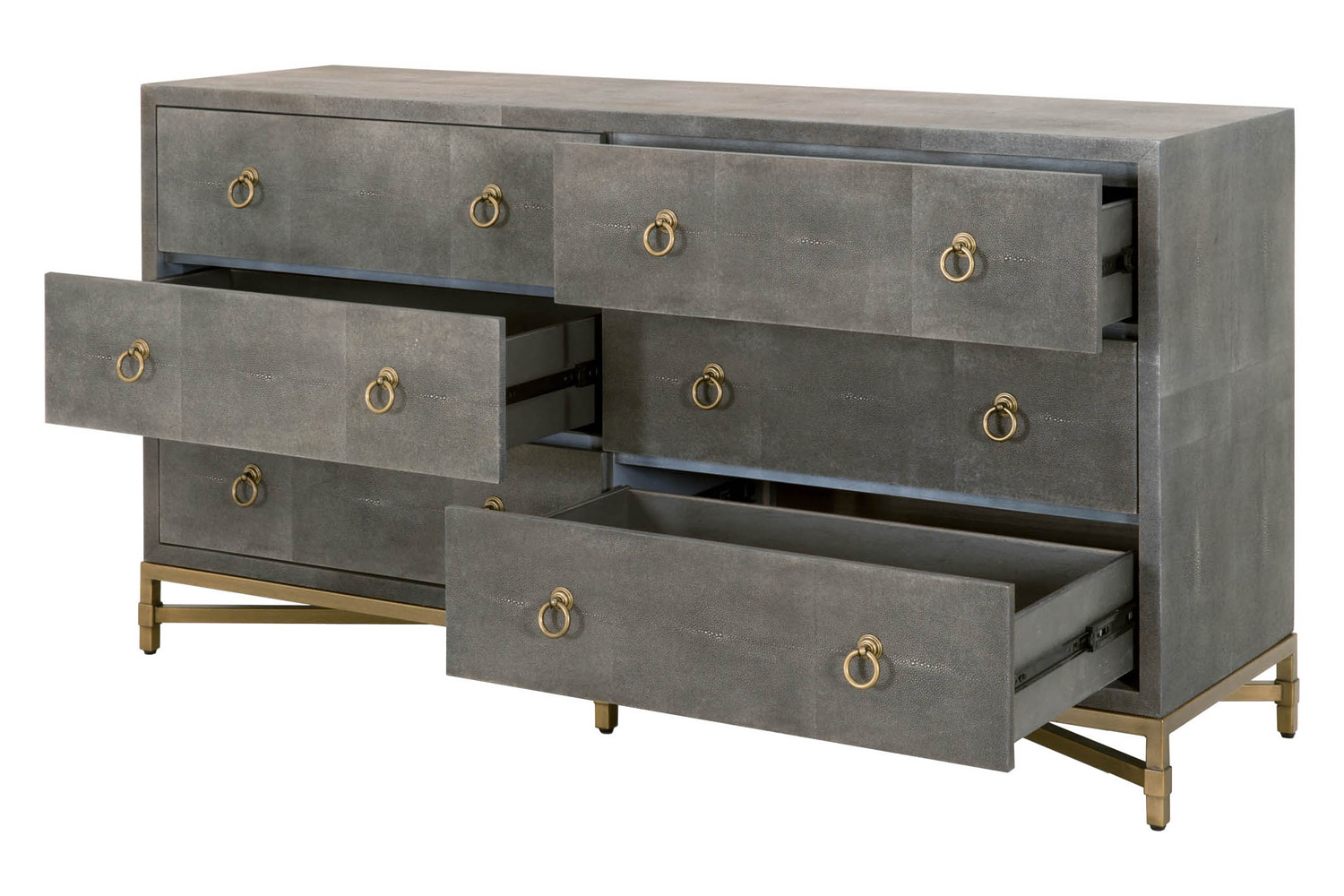 Essentials Traditions Strand Shagreen 6-Drawer Double Dresser - Gray Shagreen, Brushed Gold