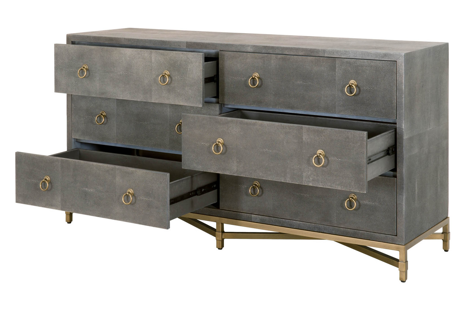 Essentials Traditions Strand Shagreen 6-Drawer Double Dresser - Gray Shagreen, Brushed Gold