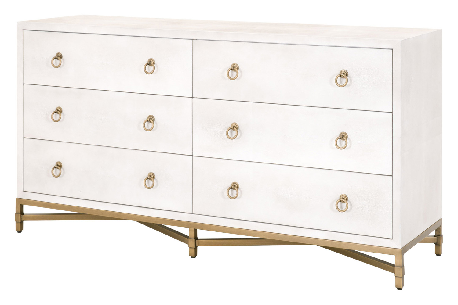 Essentials Traditions Strand Shagreen 6-Drawer Double Dresser - Pearl Shagreen, Brushed Gold