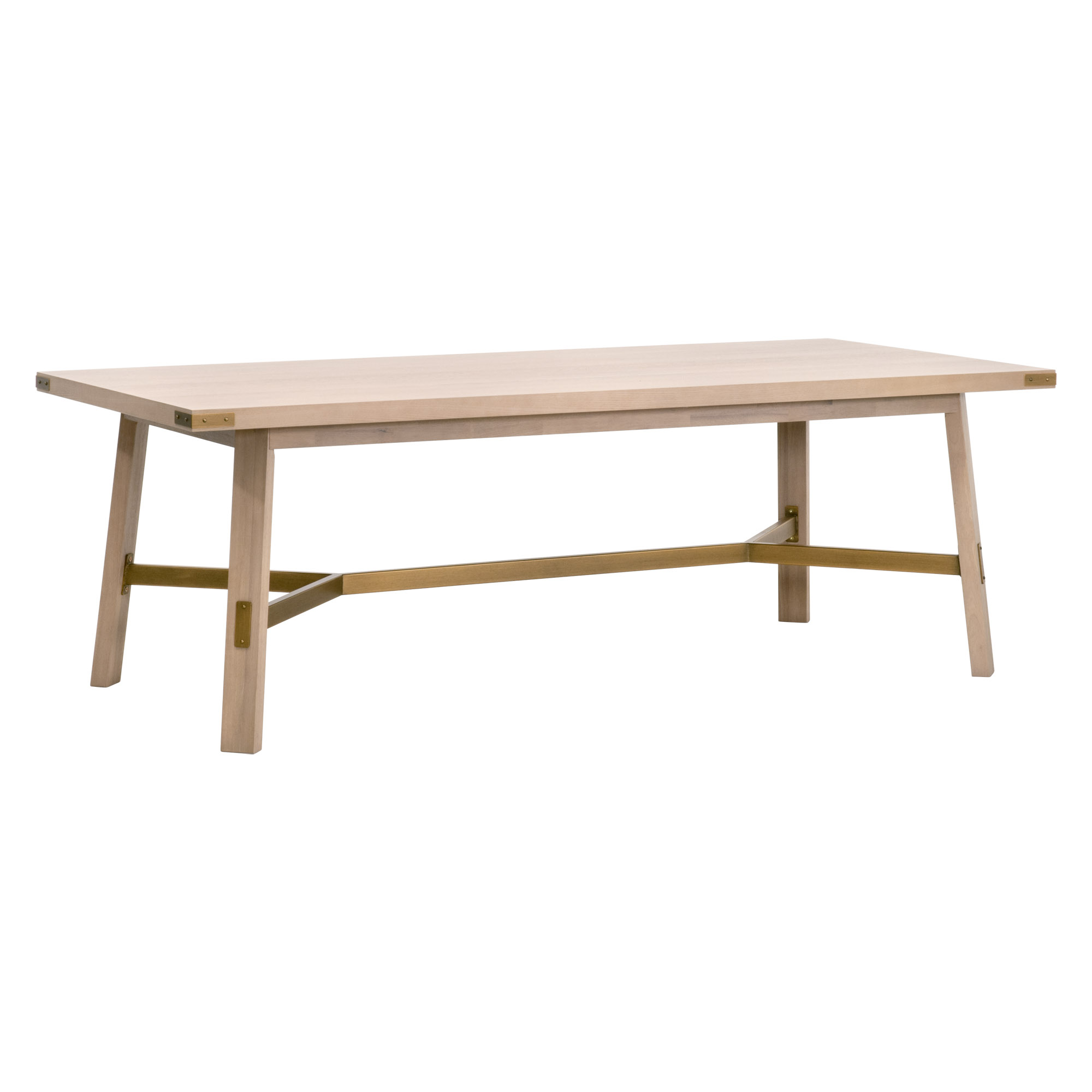 Essentials - Klein Rectangular Dining Table in Light Honey Oak, Brushed Gold