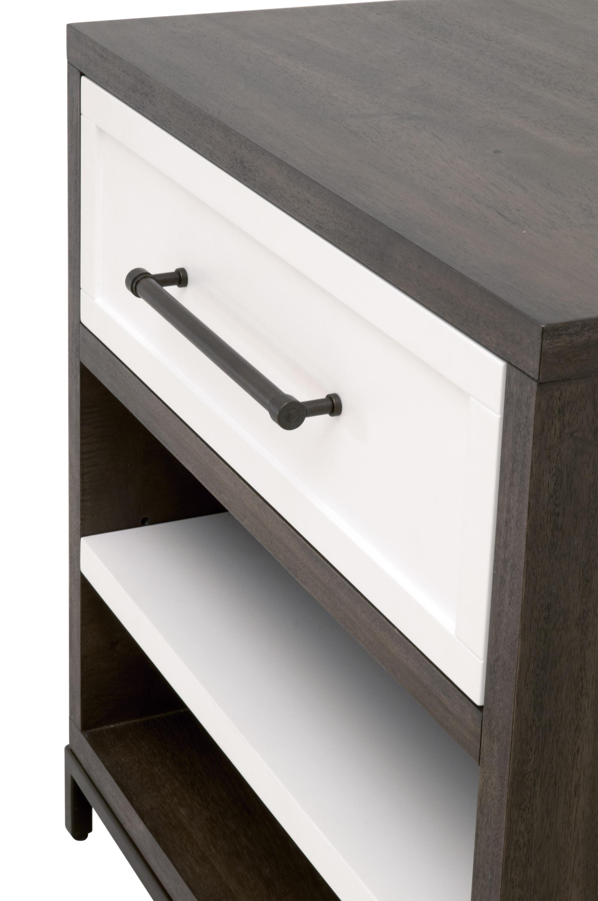 Essentials - Wrenn 1-Drawer Nightstand in Burnished Brown Acacia, Matte White, Antique Bronze