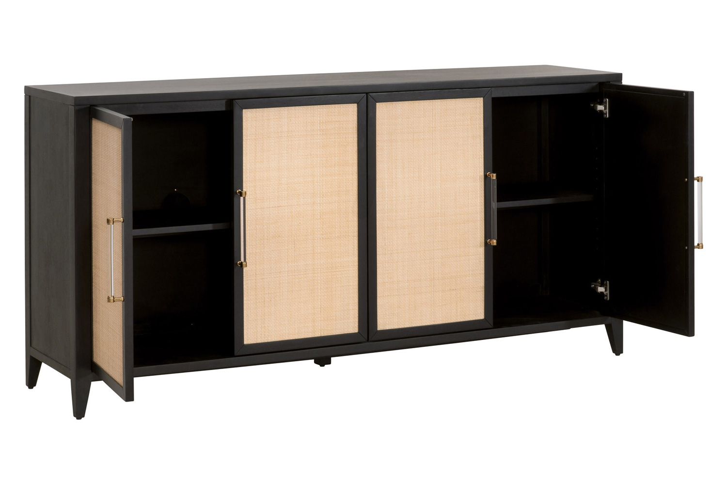 Essentials Traditions Holland Media Sideboard - Brushed Black Natural Rattan