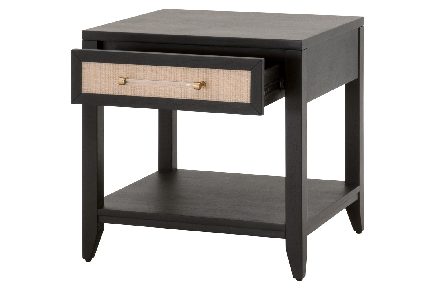 Essentials Traditions Holland 1-Drawer Side Table - Brushed Black Natural Rattan