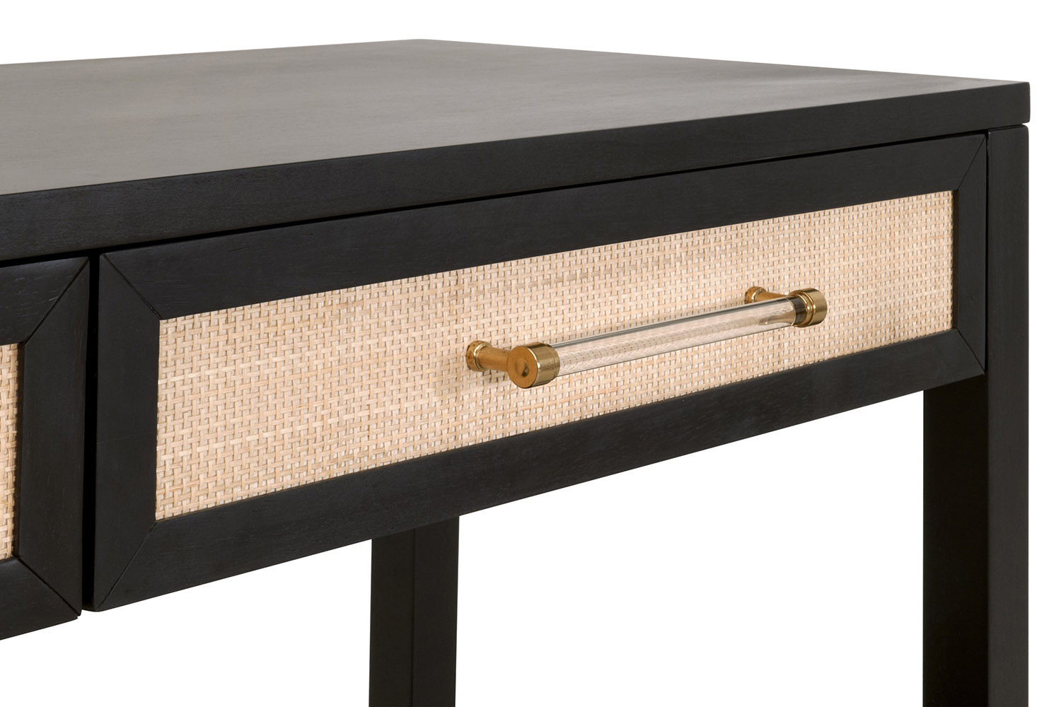 Essentials Traditions Holland 2-Drawer Console Table - Brushed Black Natural Rattan