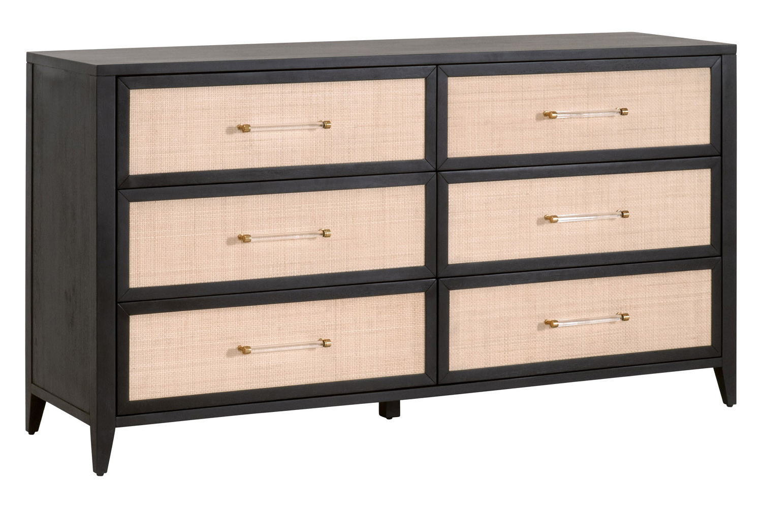 Essentials Traditions Holland 6-Drawer Double Dresser - Brushed Black Natural Rattan