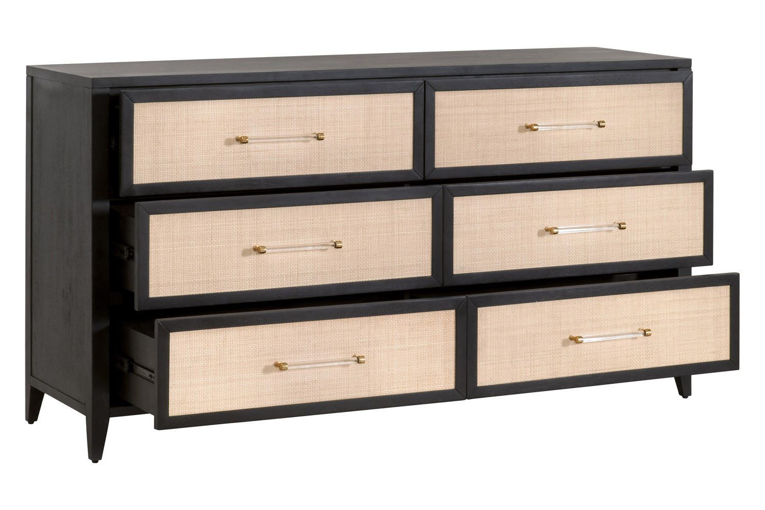 Essentials Traditions Holland 6-Drawer Double Dresser - Brushed Black Natural Rattan