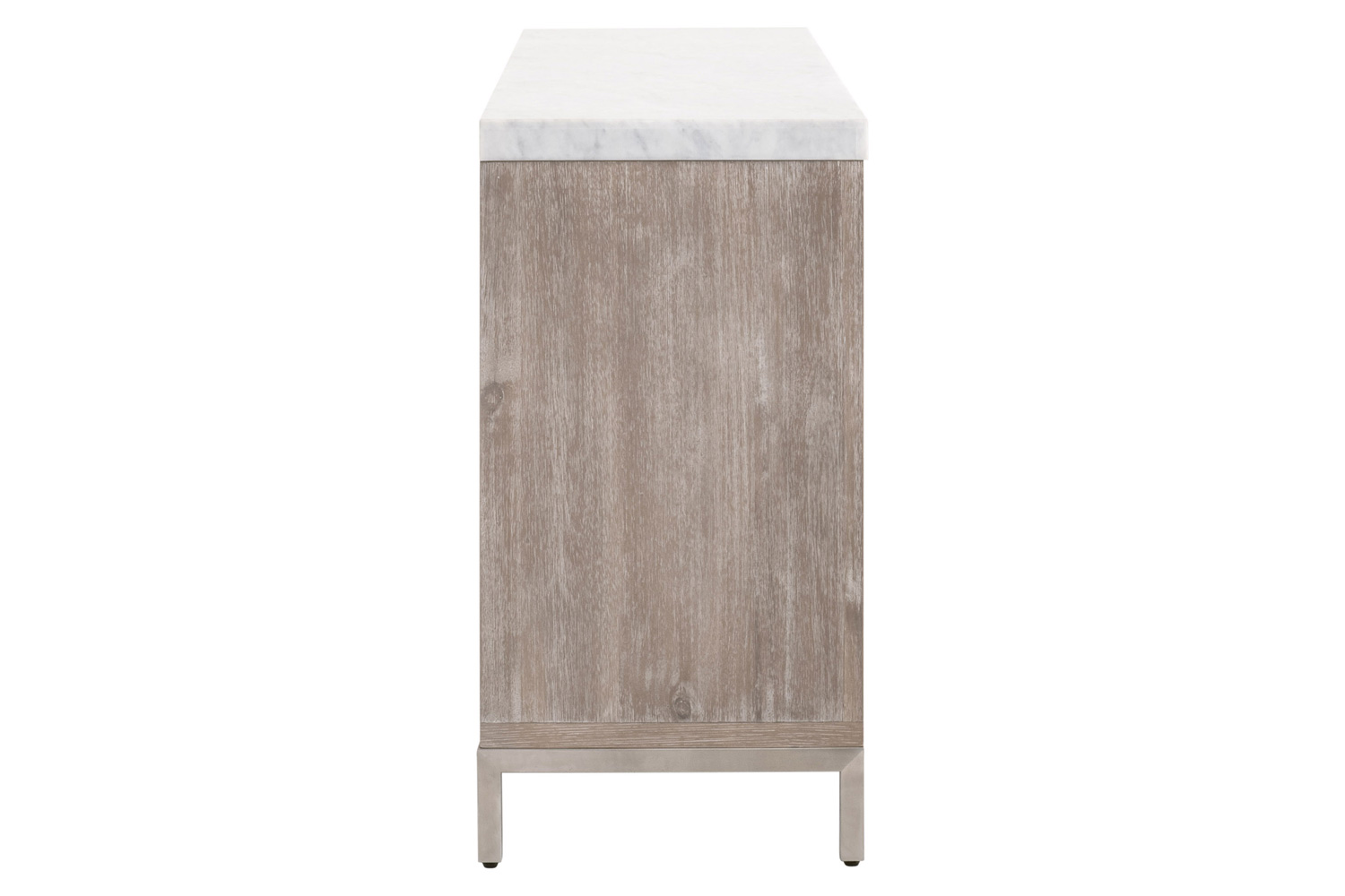 Essentials Traditions Azure Carrera 6-Drawer Double Dresser - Natural Gray Acacia, White Carrera Marble, Brushed Stainless Steel