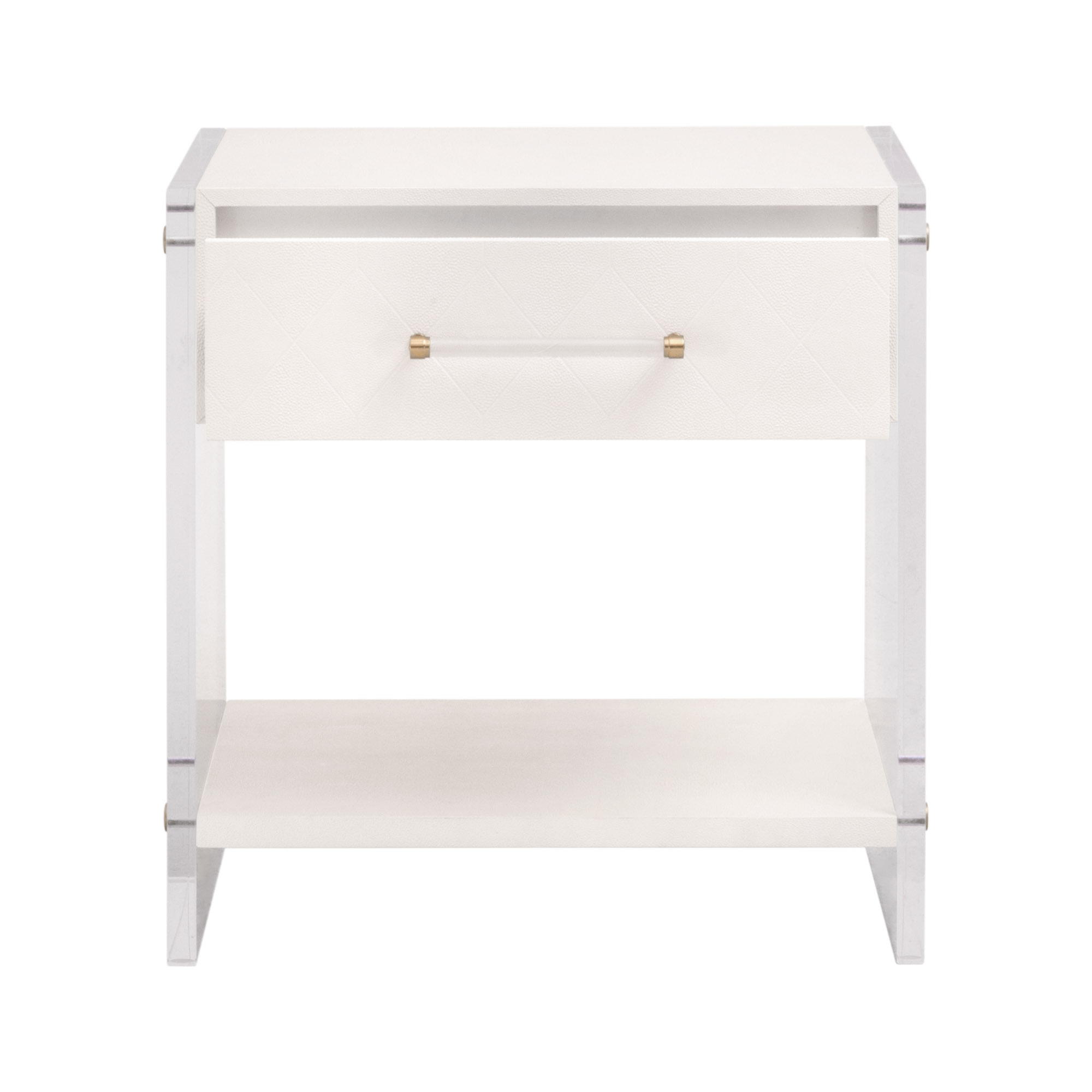 Essentials - Sonia 1-Drawer Nightstand in Pearl Shagreen, Lucite, Brushed Brass