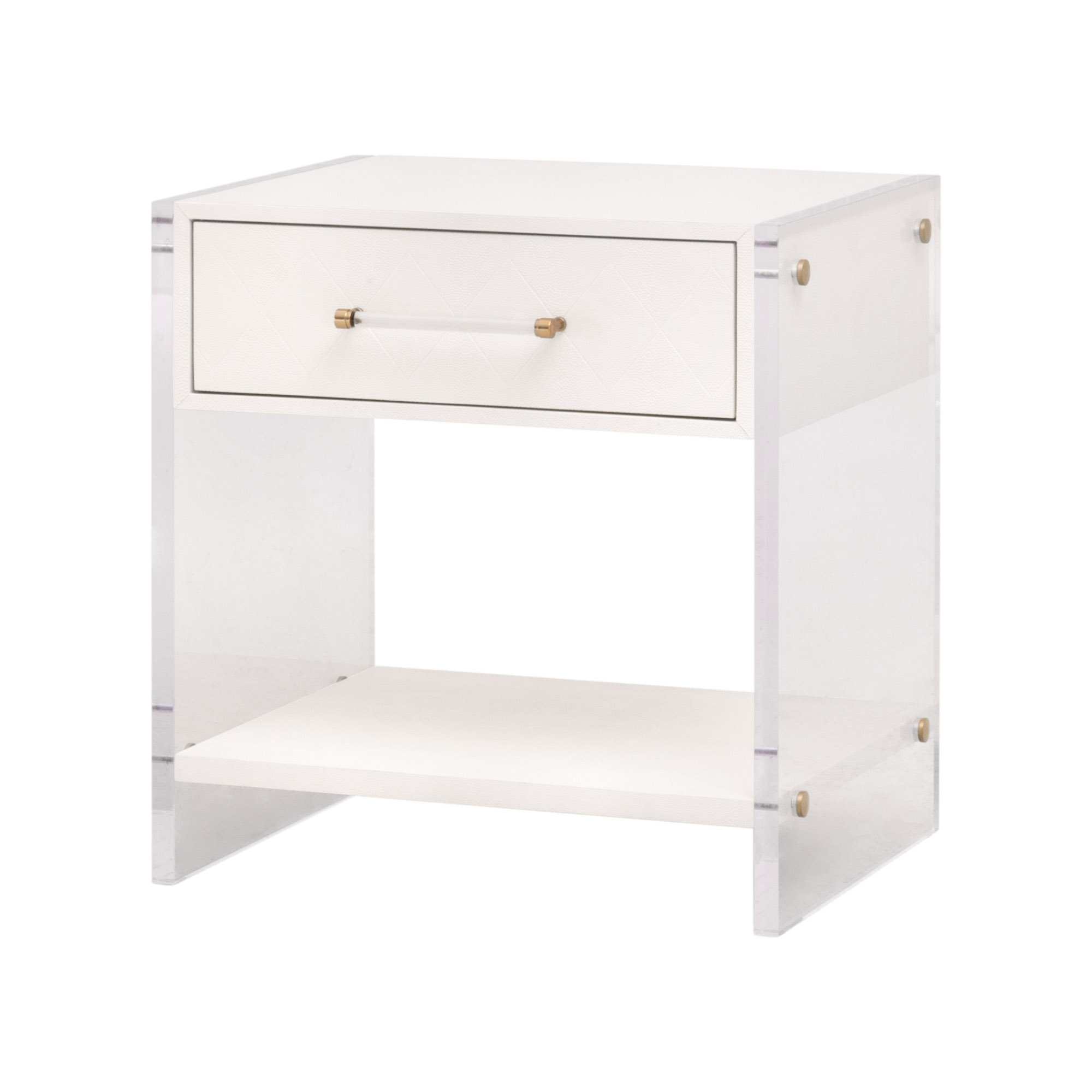 Essentials - Sonia 1-Drawer Nightstand in Pearl Shagreen, Lucite, Brushed Brass