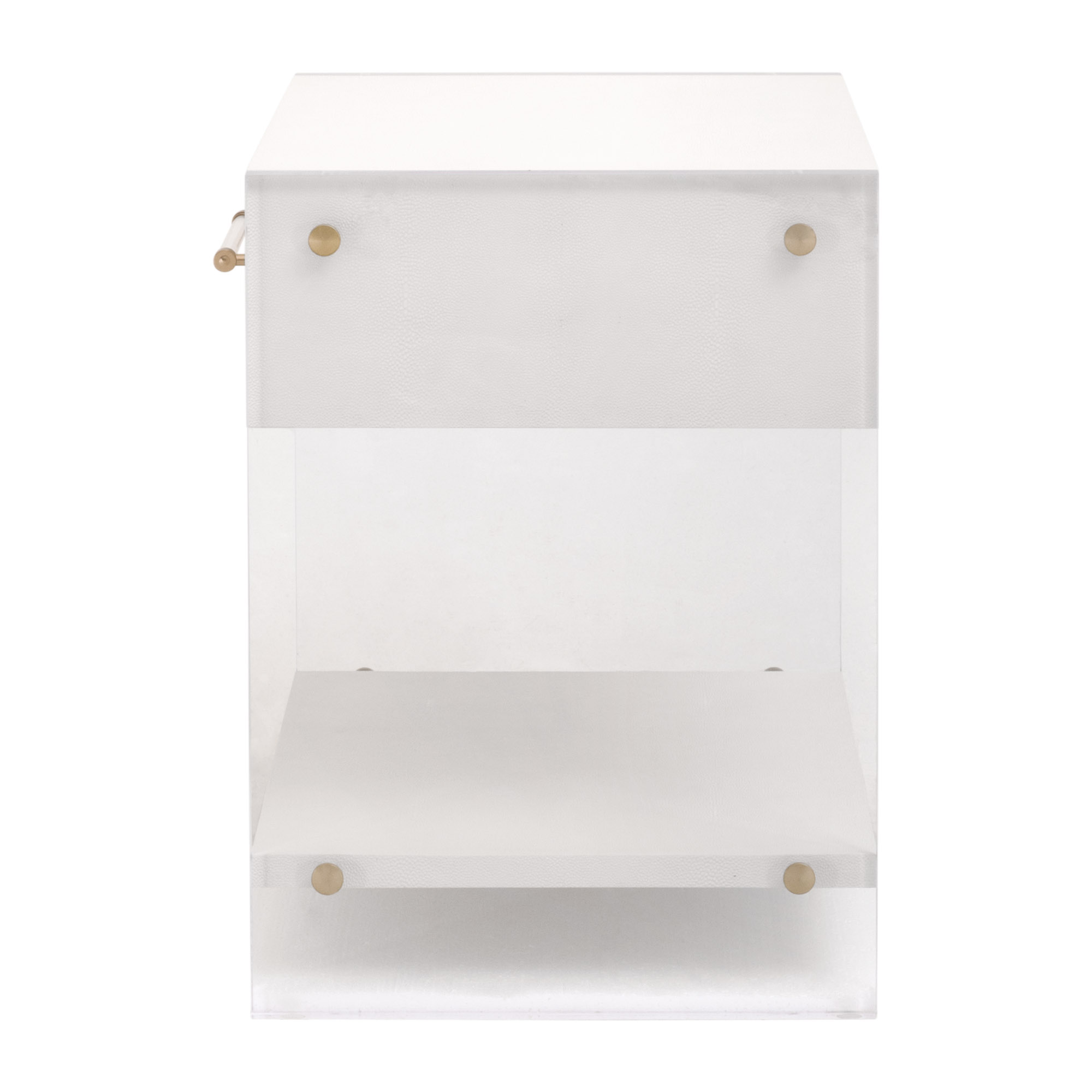 Essentials - Sonia 1-Drawer Nightstand in Pearl Shagreen, Lucite, Brushed Brass