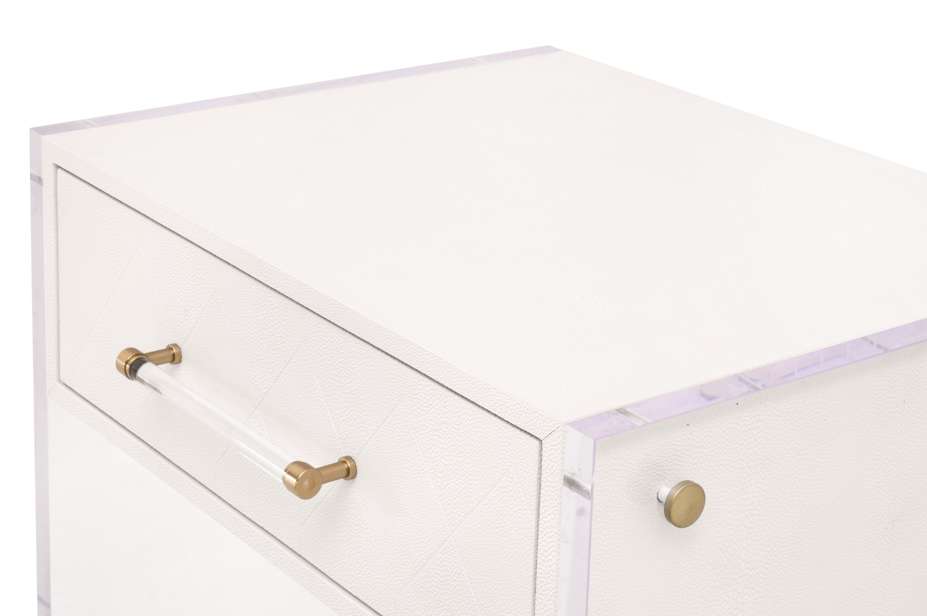 Essentials - Sonia 1-Drawer Nightstand in Pearl Shagreen, Lucite, Brushed Brass