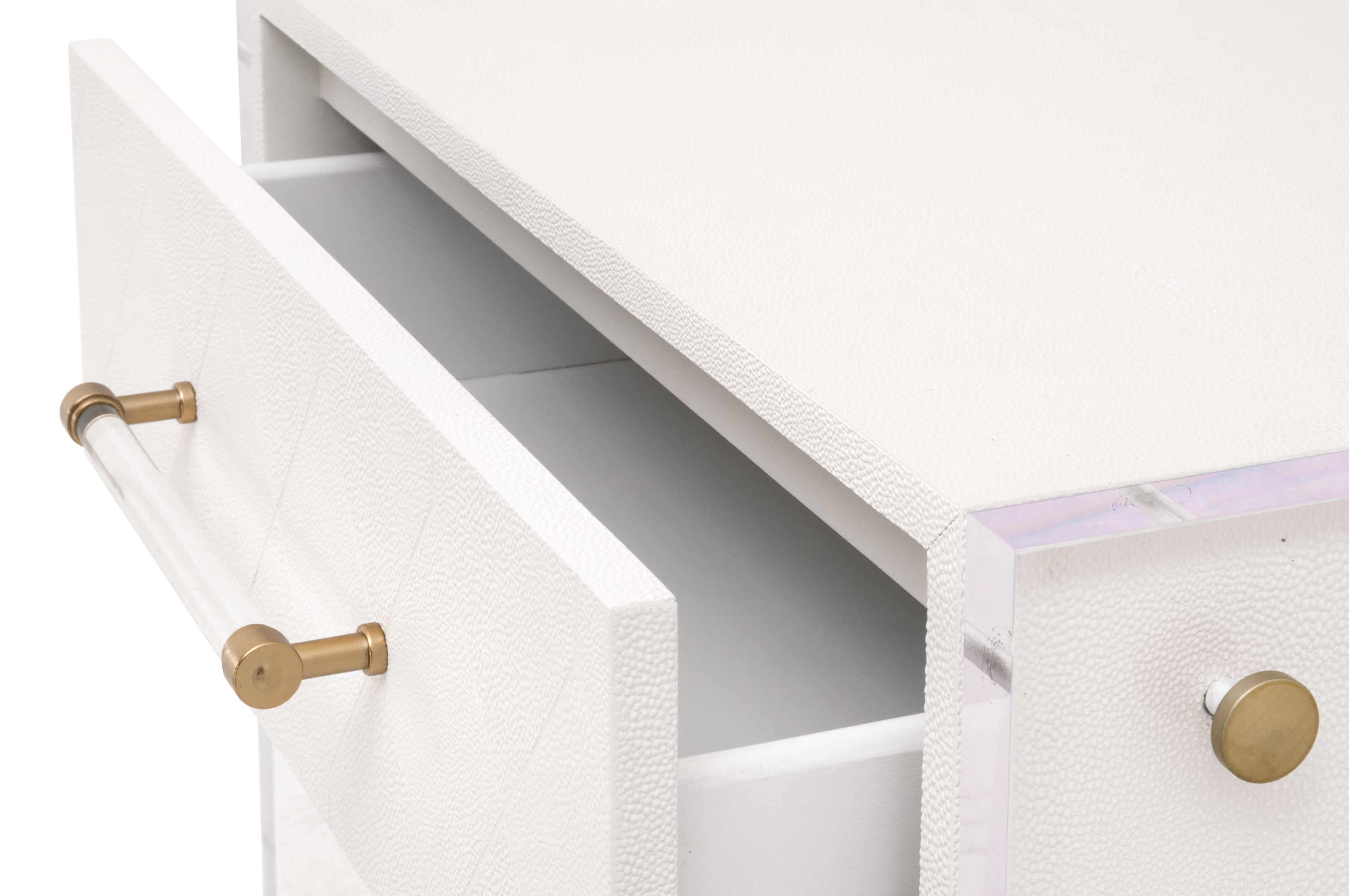 Essentials - Sonia 1-Drawer Nightstand in Pearl Shagreen, Lucite, Brushed Brass