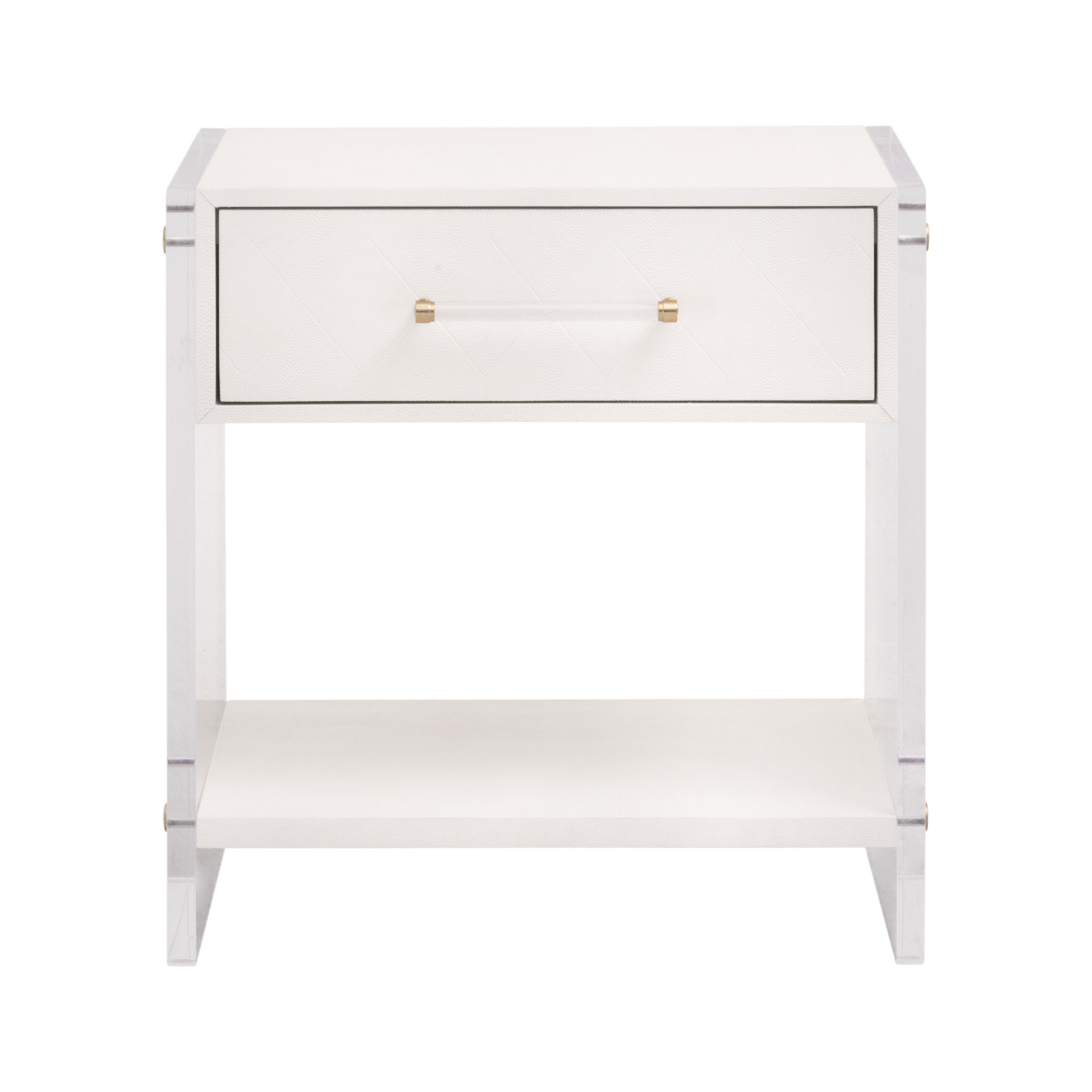 Essentials - Sonia 1-Drawer Nightstand in Pearl Shagreen, Lucite, Brushed Brass