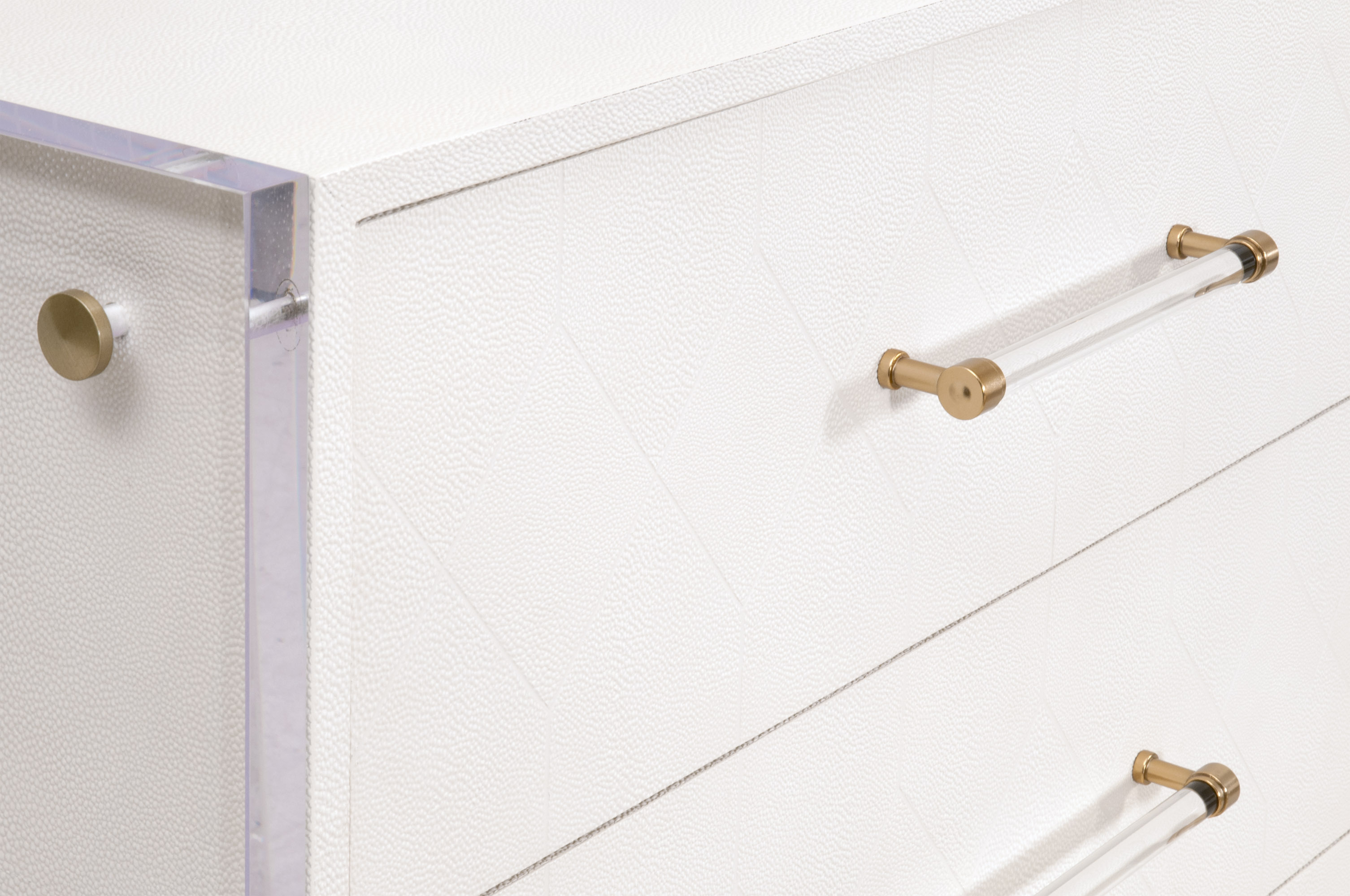 Essentials - Sonia 6-Drawer Double Dresser in Pearl Shagreen, Lucite, Brushed Brass