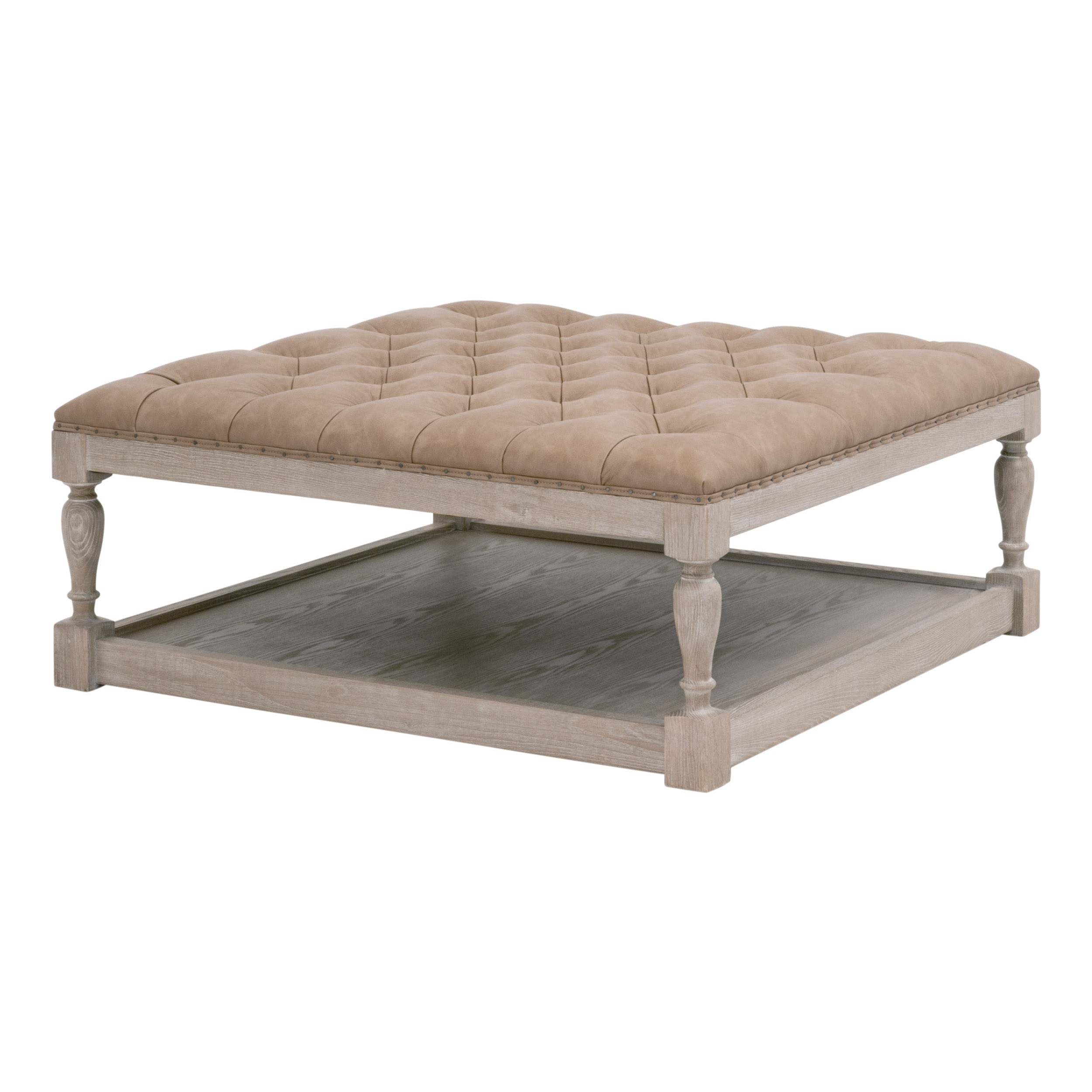 Essentials Townsend Tufted Upholstered Coffee Table - Ivanhoe-Toast, Natural Gray Ash