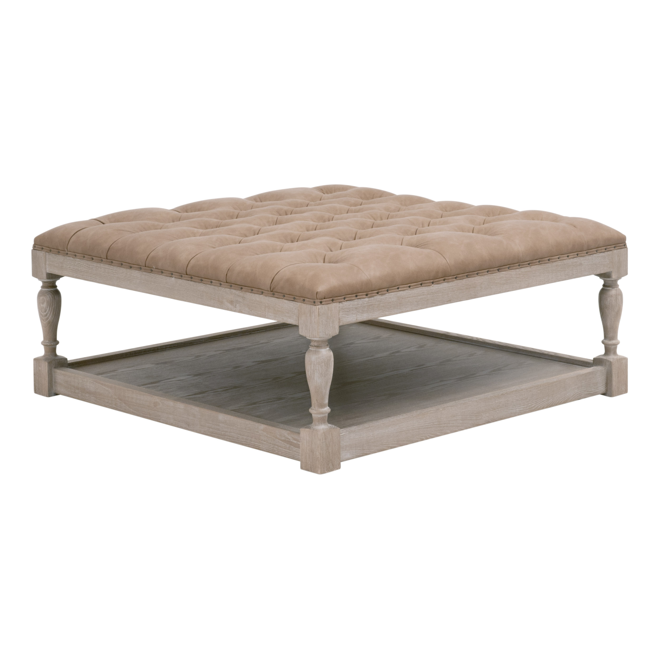 Essentials Townsend Tufted Upholstered Coffee Table - Ivanhoe-Toast, Natural Gray Ash