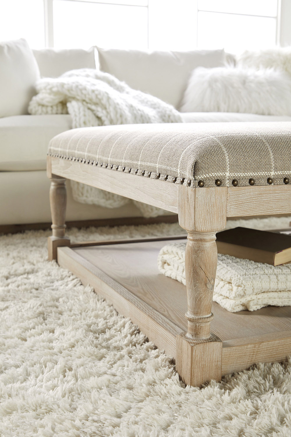 Essentials Townsend Upholstered Coffee Table - Windowpane Pebble