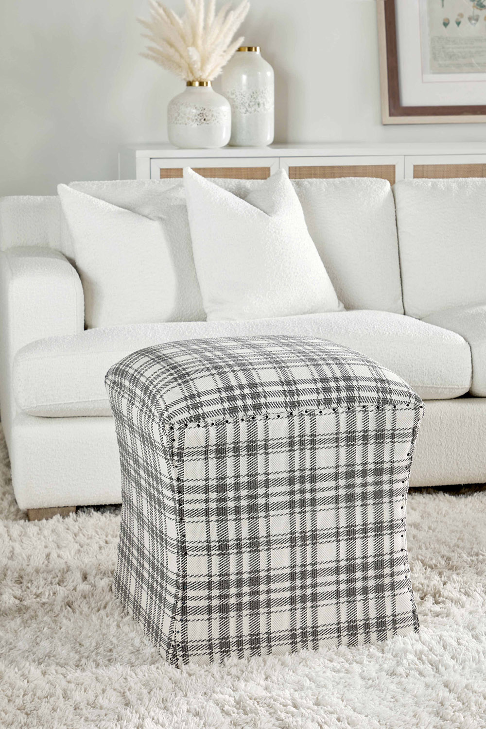 Essentials York Ottoman - Tartan Charcoal